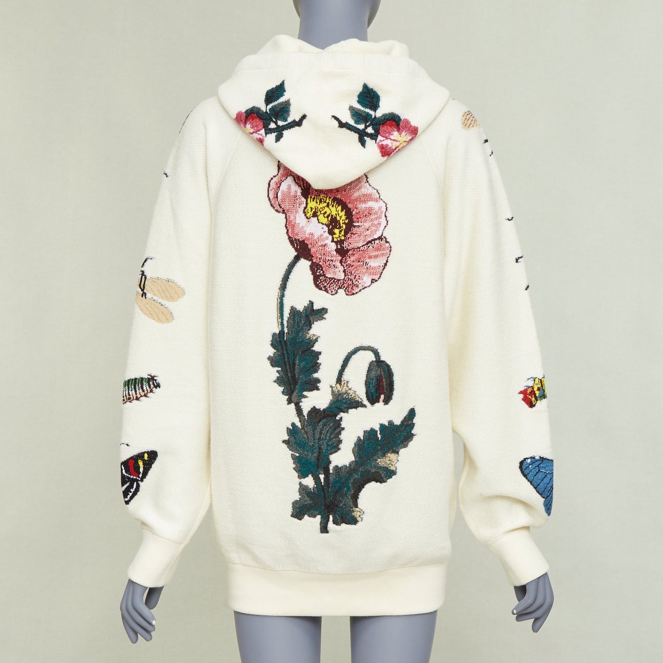Gucci GUCCI 2017 Runway ivory wool cotton pom pom embroidered insect floral hoodie XXS Size XS / US 0-2 / IT 36-38 - 2 Thumbnail