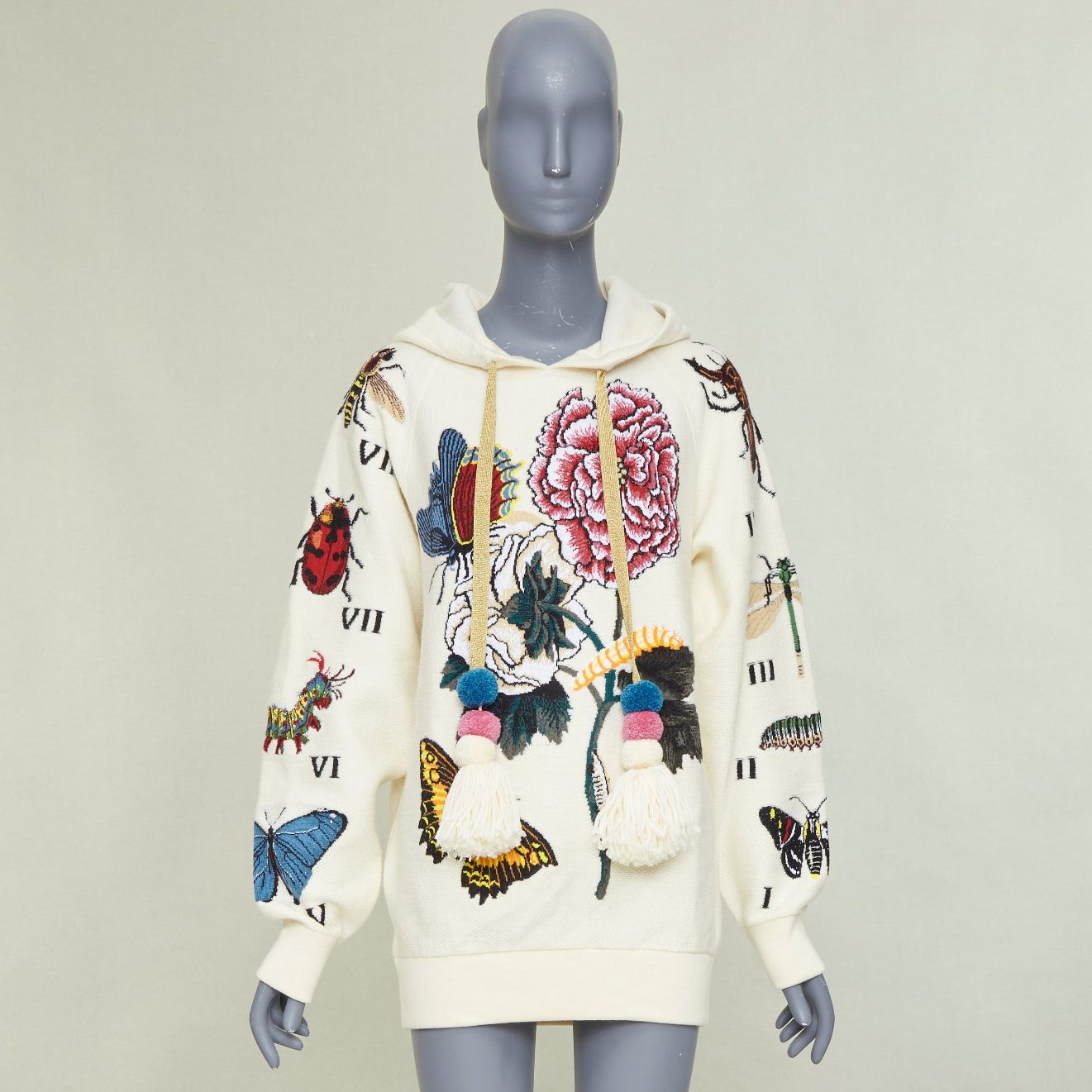 Gucci GUCCI 2017 Runway ivory wool cotton pom pom embroidered insect floral hoodie XXS Size XS / US 0-2 / IT 36-38 - 10 Thumbnail