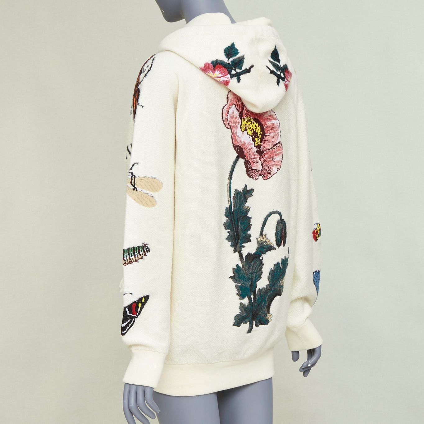 Gucci GUCCI 2017 Runway ivory wool cotton pom pom embroidered insect floral hoodie XXS Size XS / US 0-2 / IT 36-38 - 5 Thumbnail