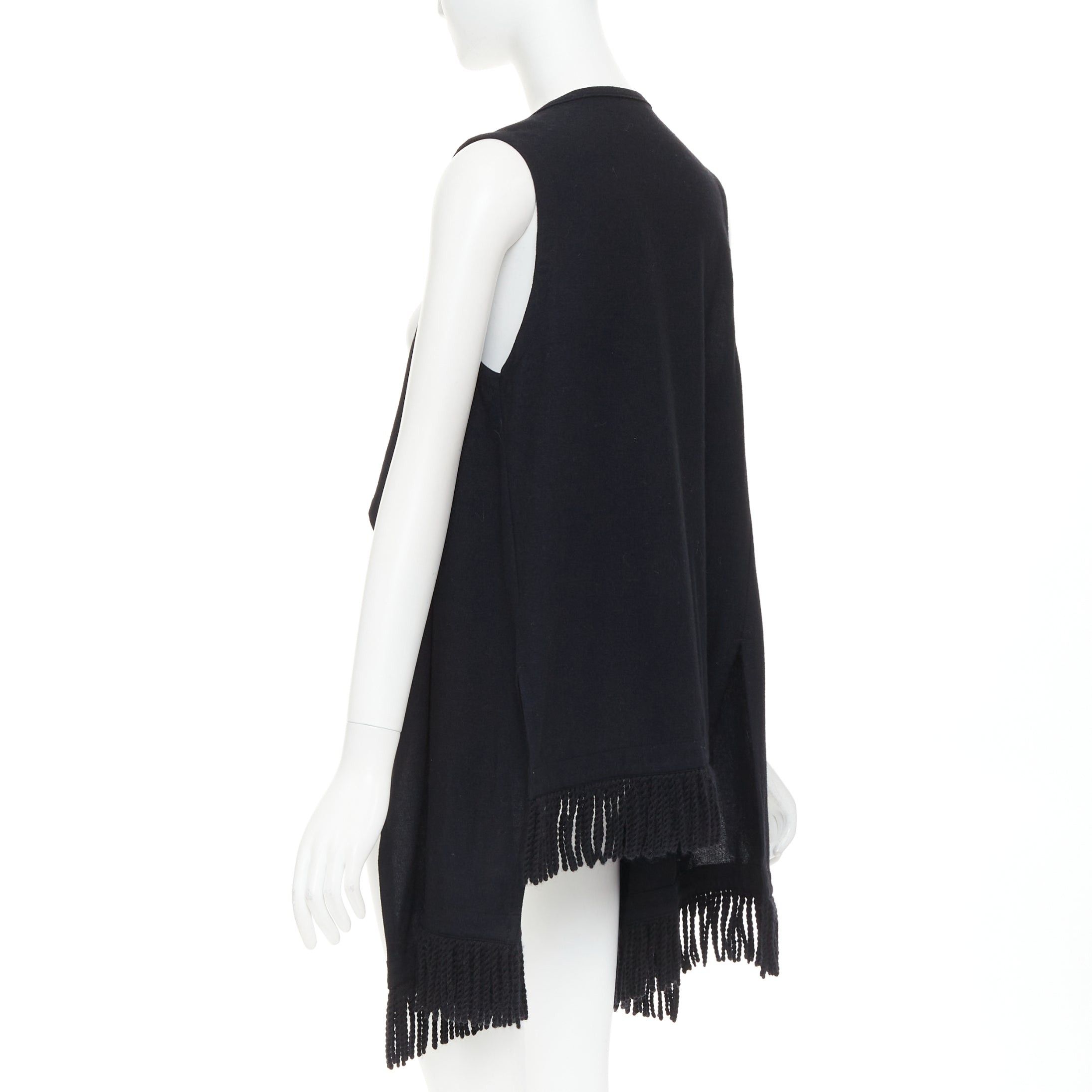 Limi Feu LIMI FEU black wool blend fringe hem open front draped long vest Size M / US 6-8 / IT 42-44 - 6 Thumbnail