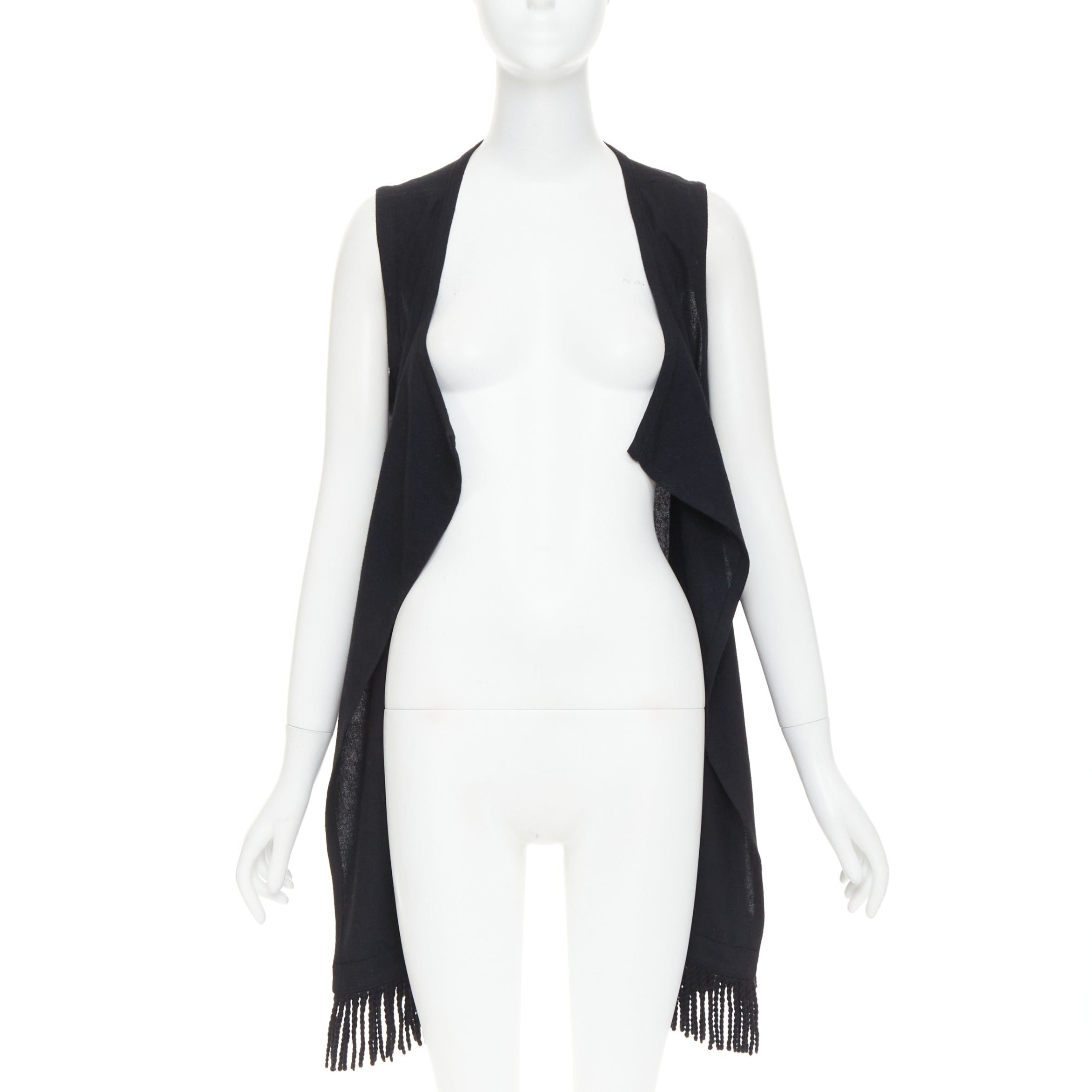 Limi Feu LIMI FEU black wool blend fringe hem open front draped long vest Size M / US 6-8 / IT 42-44 - 3 Thumbnail