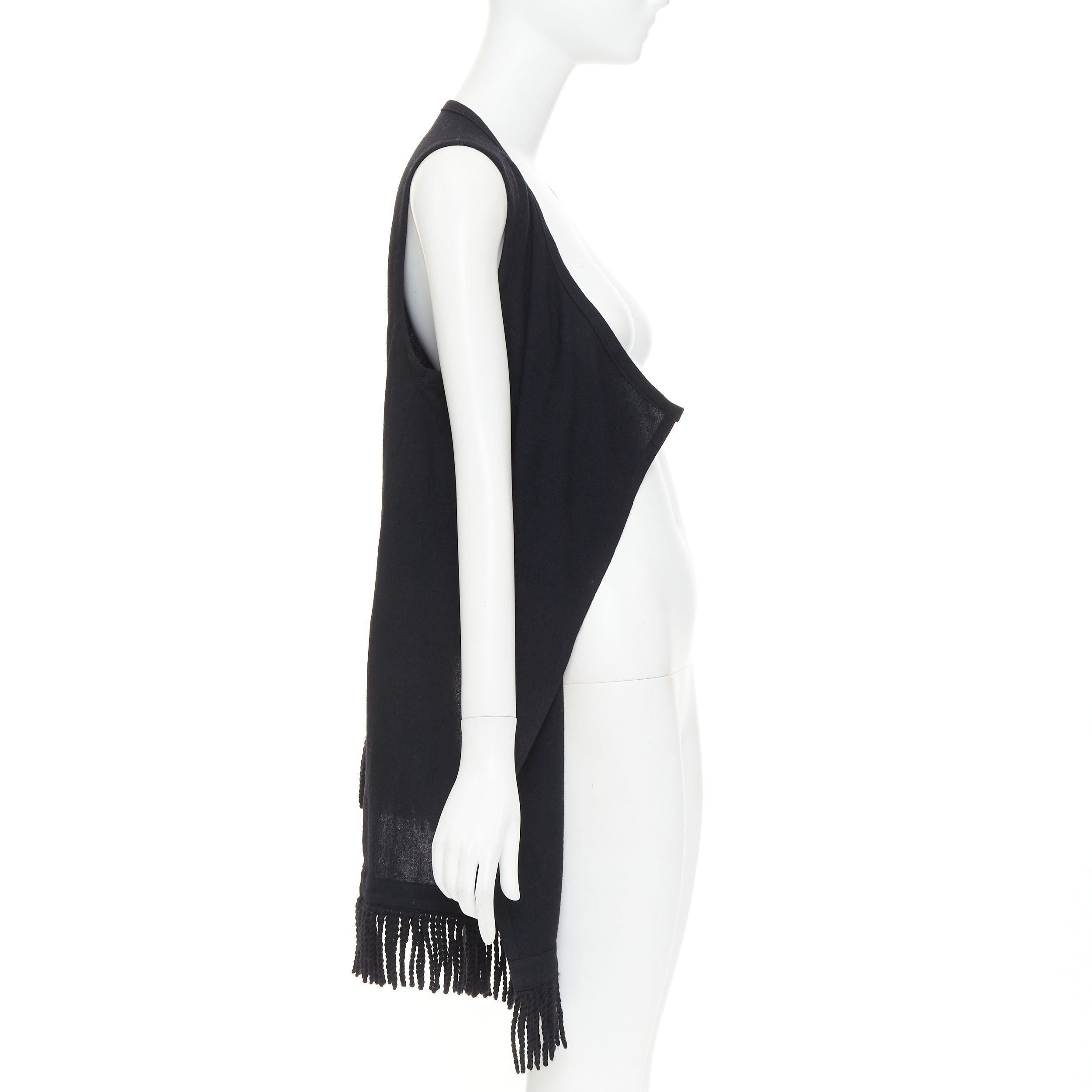 Limi Feu LIMI FEU black wool blend fringe hem open front draped long vest Size M / US 6-8 / IT 42-44 - 4 Thumbnail