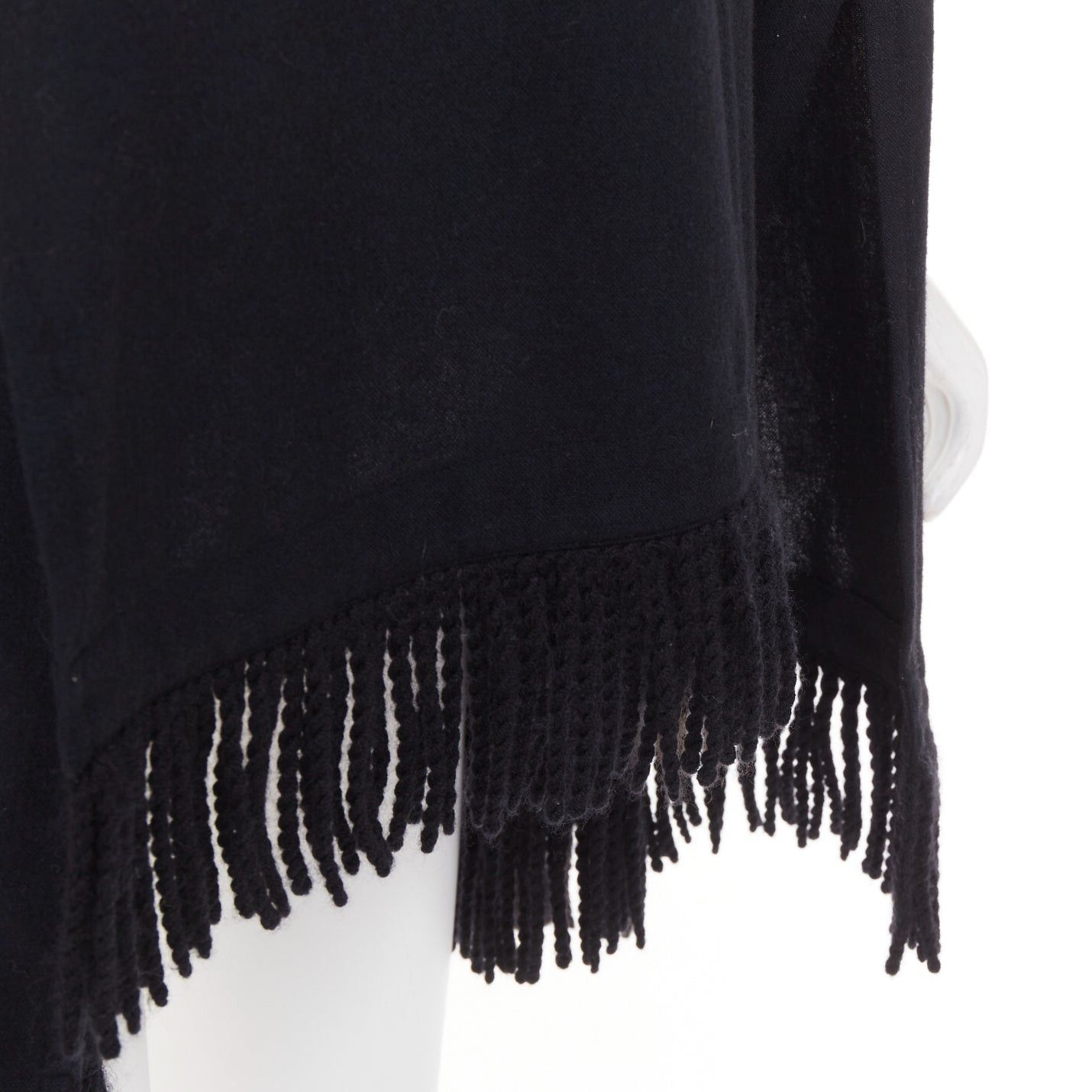 Limi Feu LIMI FEU black wool blend fringe hem open front draped long vest Size M / US 6-8 / IT 42-44 - 2 Thumbnail