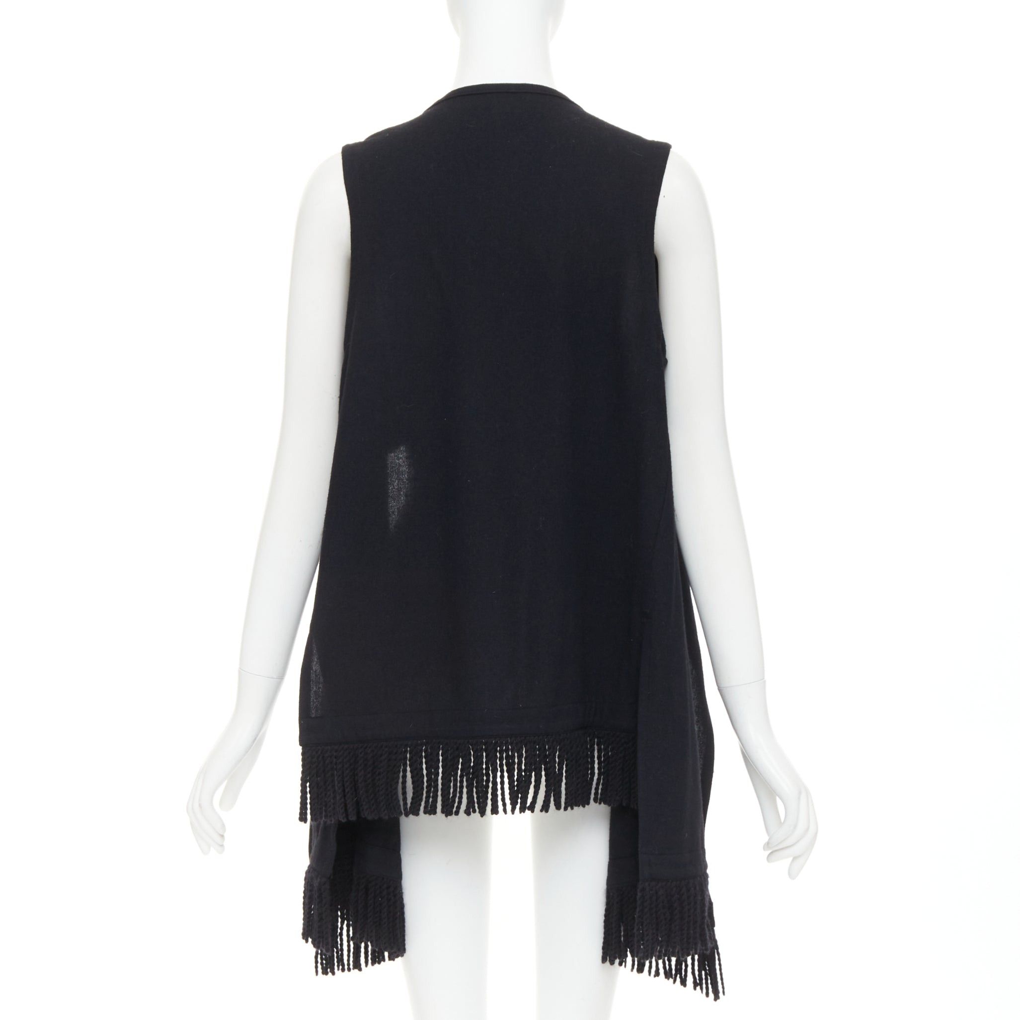 Limi Feu LIMI FEU black wool blend fringe hem open front draped long vest Size M / US 6-8 / IT 42-44 - 5 Thumbnail