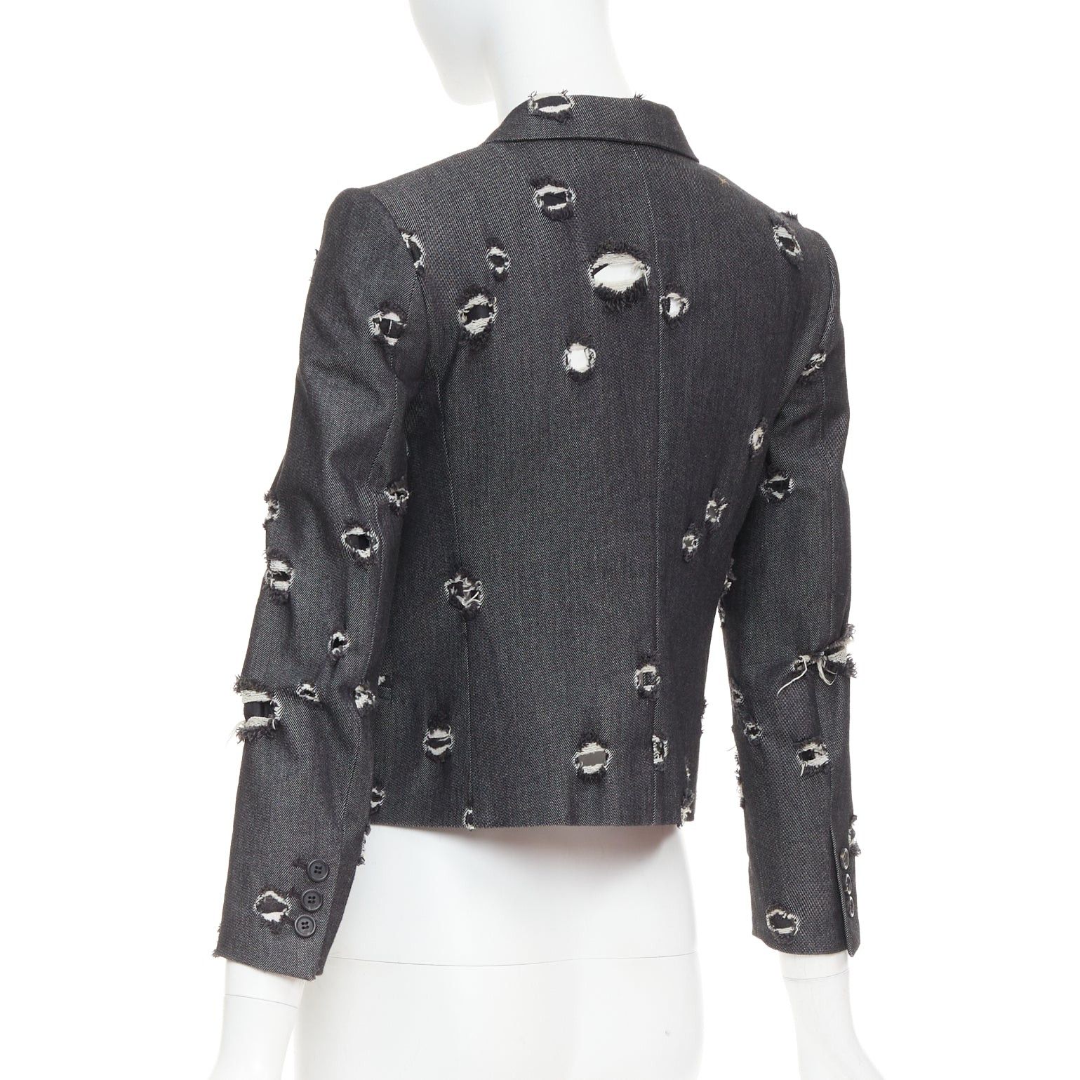 Miu Miu MIU MIU 2009 grey distressed holey cotton cropped blazer schoolboy jacket IT38 XS Size XS / US 0-2 / IT 36-38 - 7 Thumbnail