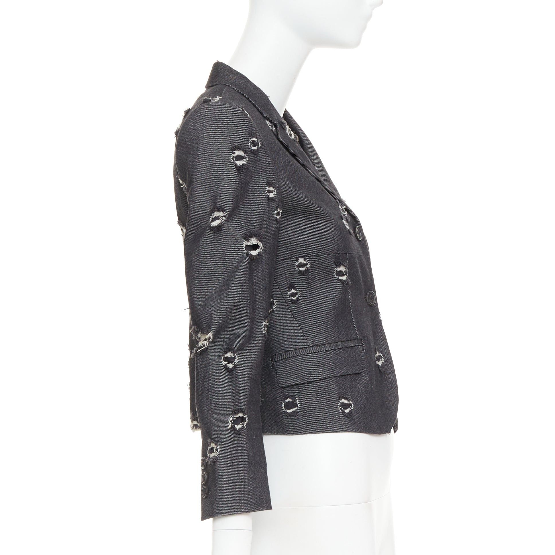 Miu Miu MIU MIU 2009 grey distressed holey cotton cropped blazer schoolboy jacket IT38 XS Size XS / US 0-2 / IT 36-38 - 5 Thumbnail