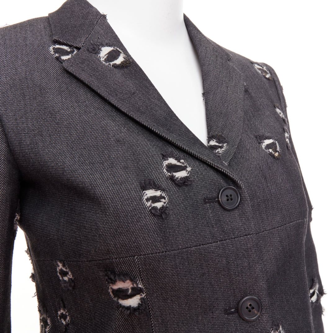 Miu Miu MIU MIU 2009 grey distressed holey cotton cropped blazer schoolboy jacket IT38 XS Size XS / US 0-2 / IT 36-38 - 2 Thumbnail