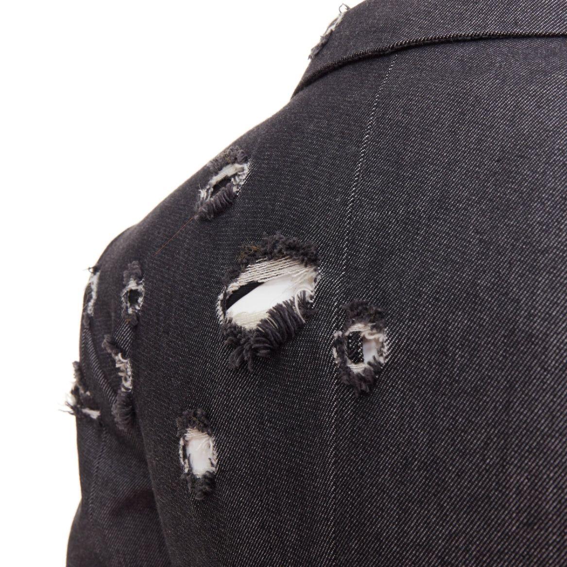 Miu Miu MIU MIU 2009 grey distressed holey cotton cropped blazer schoolboy jacket IT38 XS Size XS / US 0-2 / IT 36-38 - 8 Thumbnail