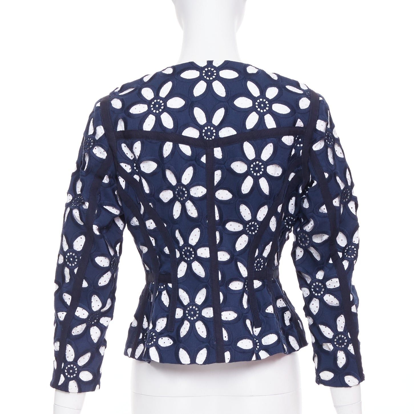 Louis Vuitton LOUIS VUITTON 2012 Runway navy white floral embroidery anglais biker jacket FR38 M Size M / US 6-8 / IT 42-44 - 6 Thumbnail