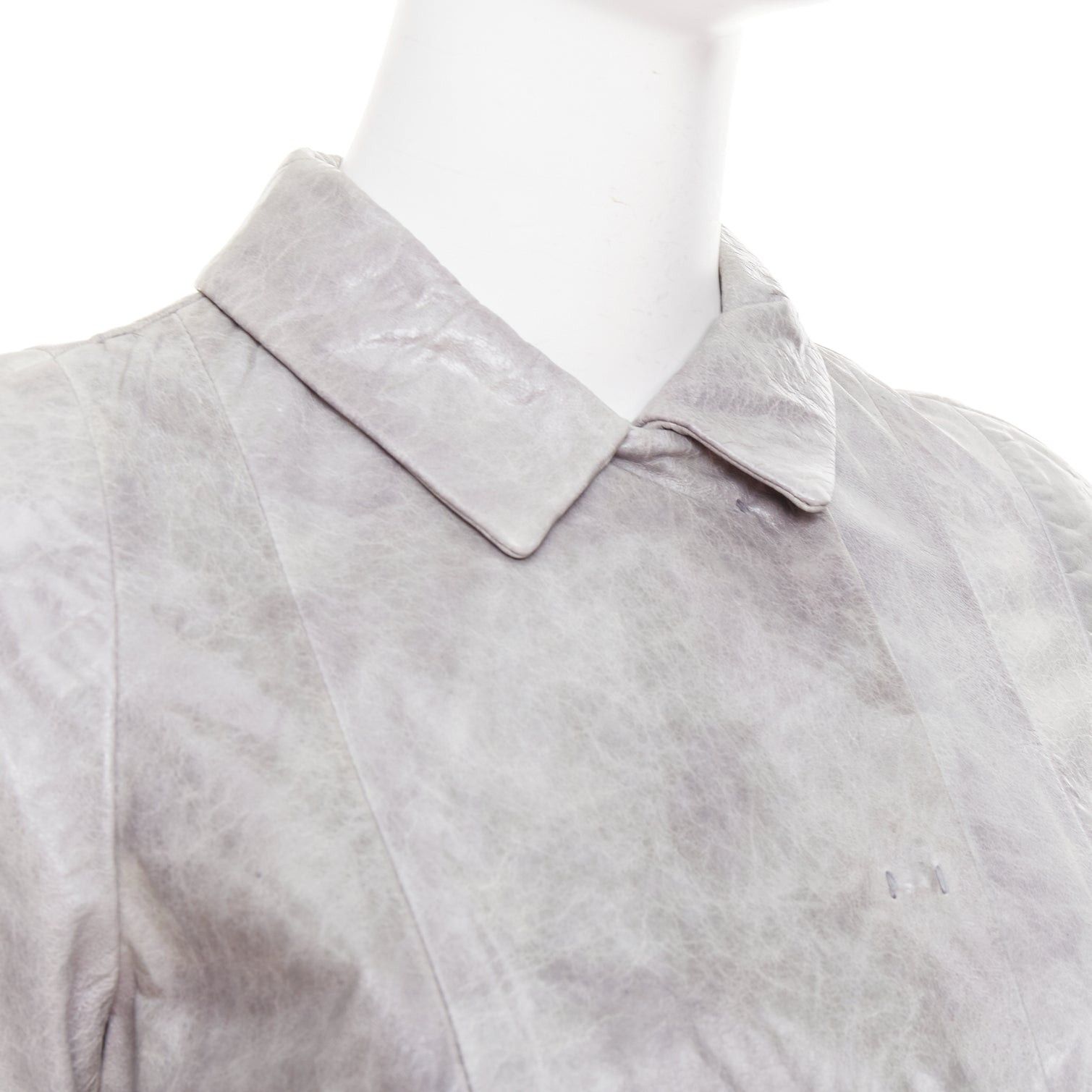 Miu Miu MIU MIU 2007 grey crackled lambskin leather A-line long coat IT38 XS Size XS / US 0-2 / IT 36-38 - 8 Thumbnail