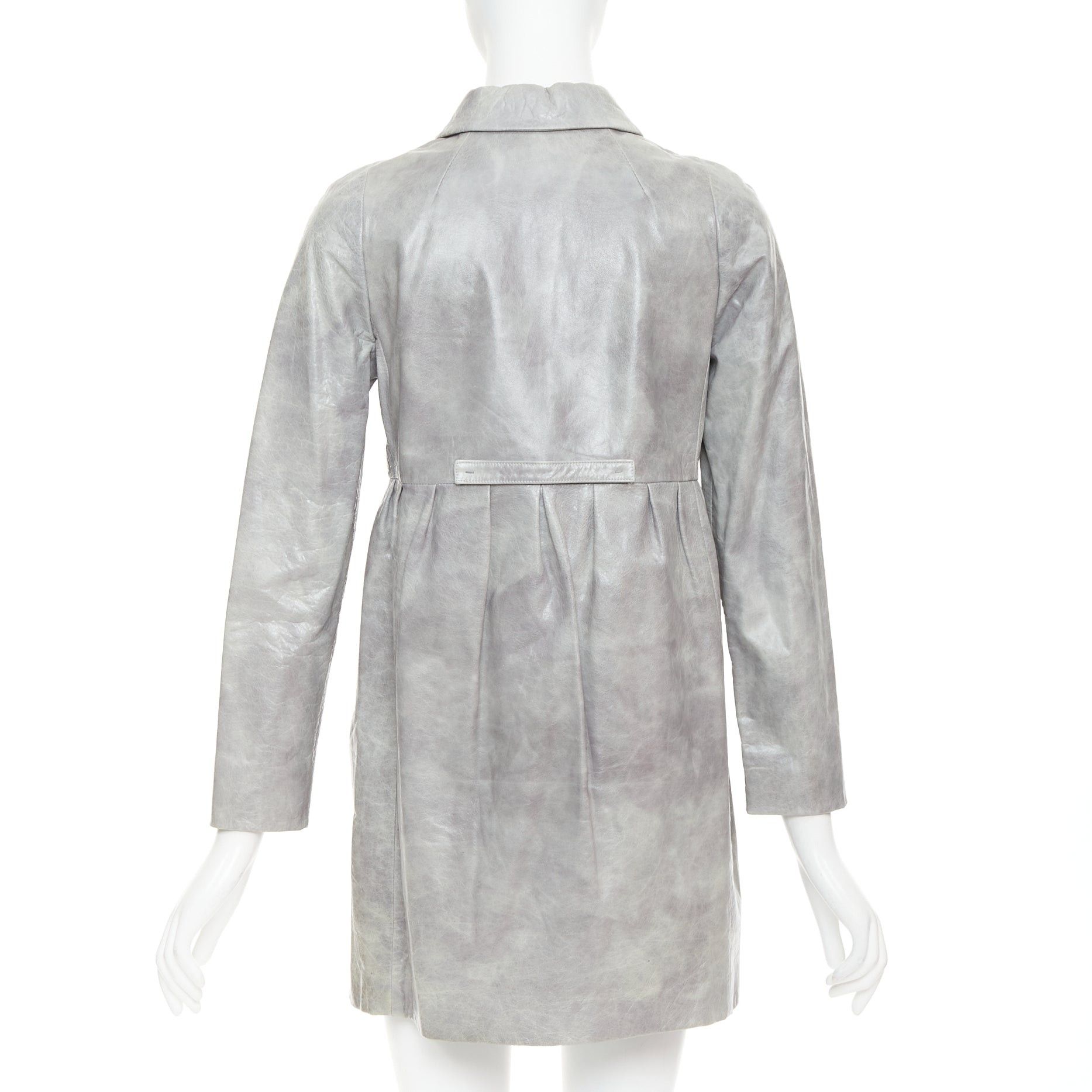 Miu Miu MIU MIU 2007 grey crackled lambskin leather A-line long coat IT38 XS Size XS / US 0-2 / IT 36-38 - 6 Thumbnail