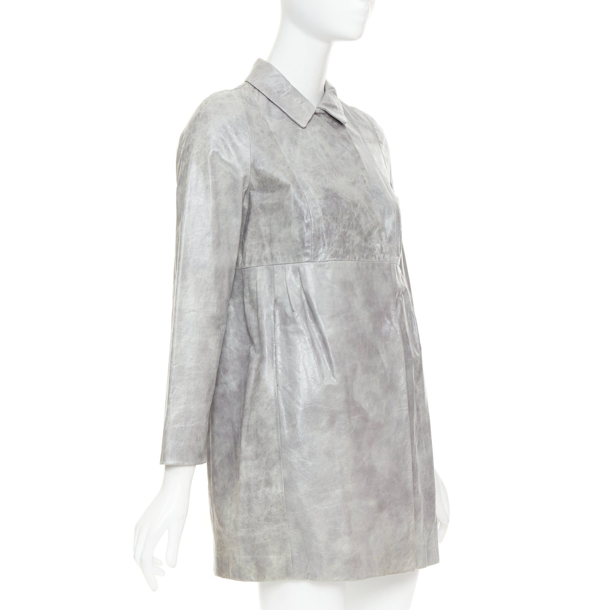 Miu Miu MIU MIU 2007 grey crackled lambskin leather A-line long coat IT38 XS Size XS / US 0-2 / IT 36-38 - 4 Thumbnail