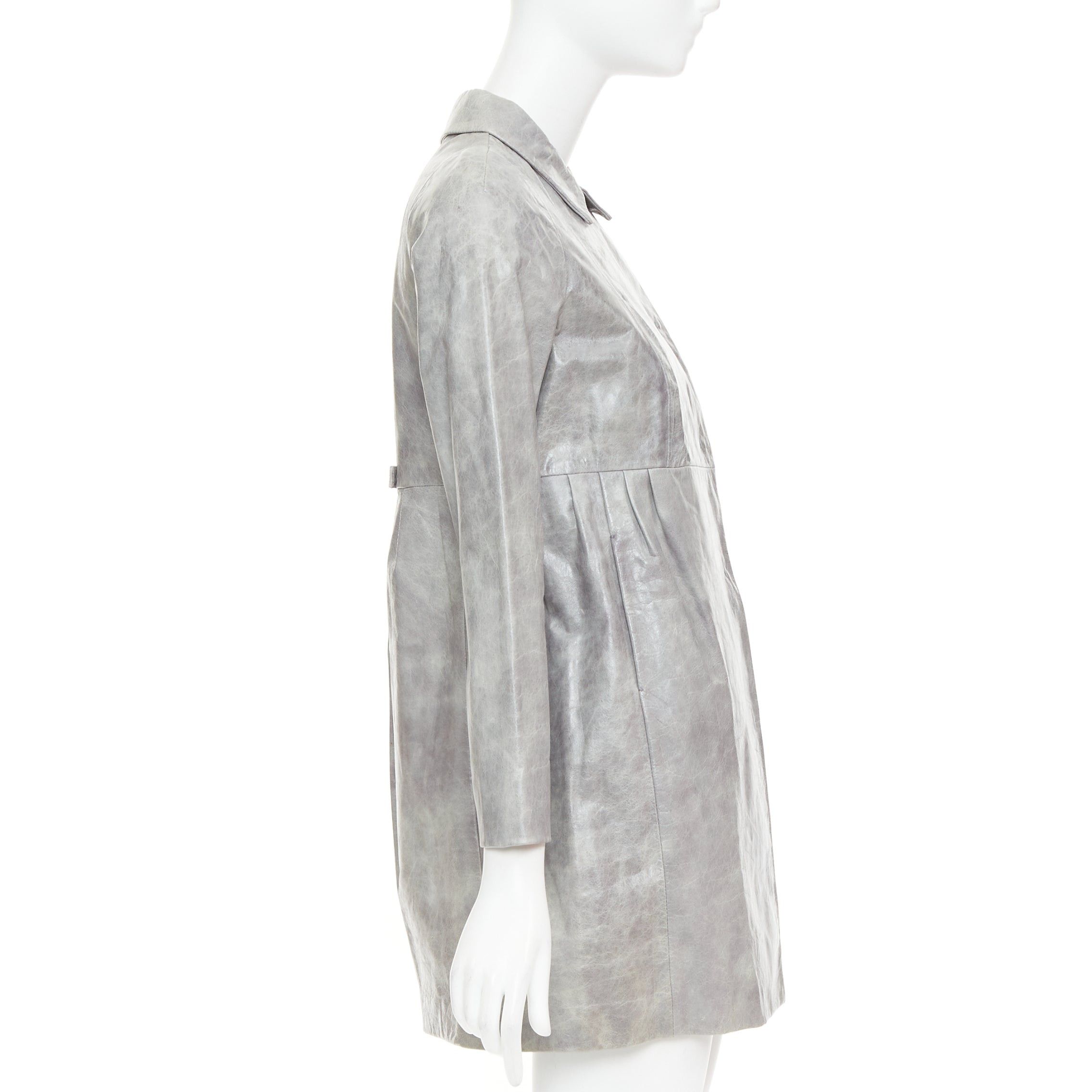 Miu Miu MIU MIU 2007 grey crackled lambskin leather A-line long coat IT38 XS Size XS / US 0-2 / IT 36-38 - 5 Thumbnail