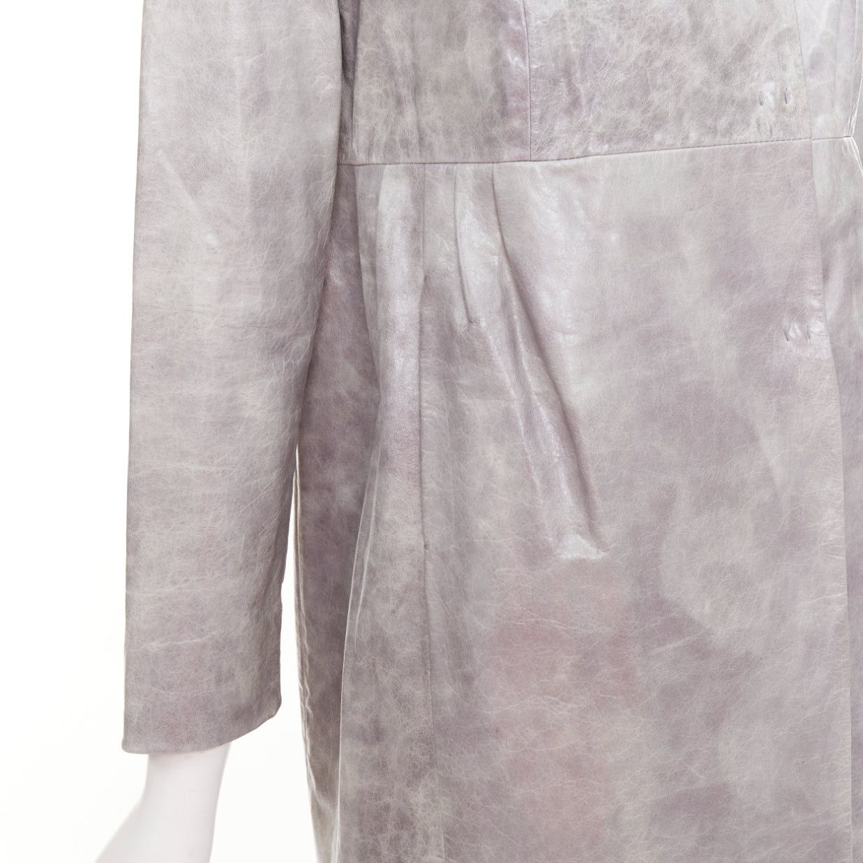 Miu Miu MIU MIU 2007 grey crackled lambskin leather A-line long coat IT38 XS Size XS / US 0-2 / IT 36-38 - 2 Thumbnail