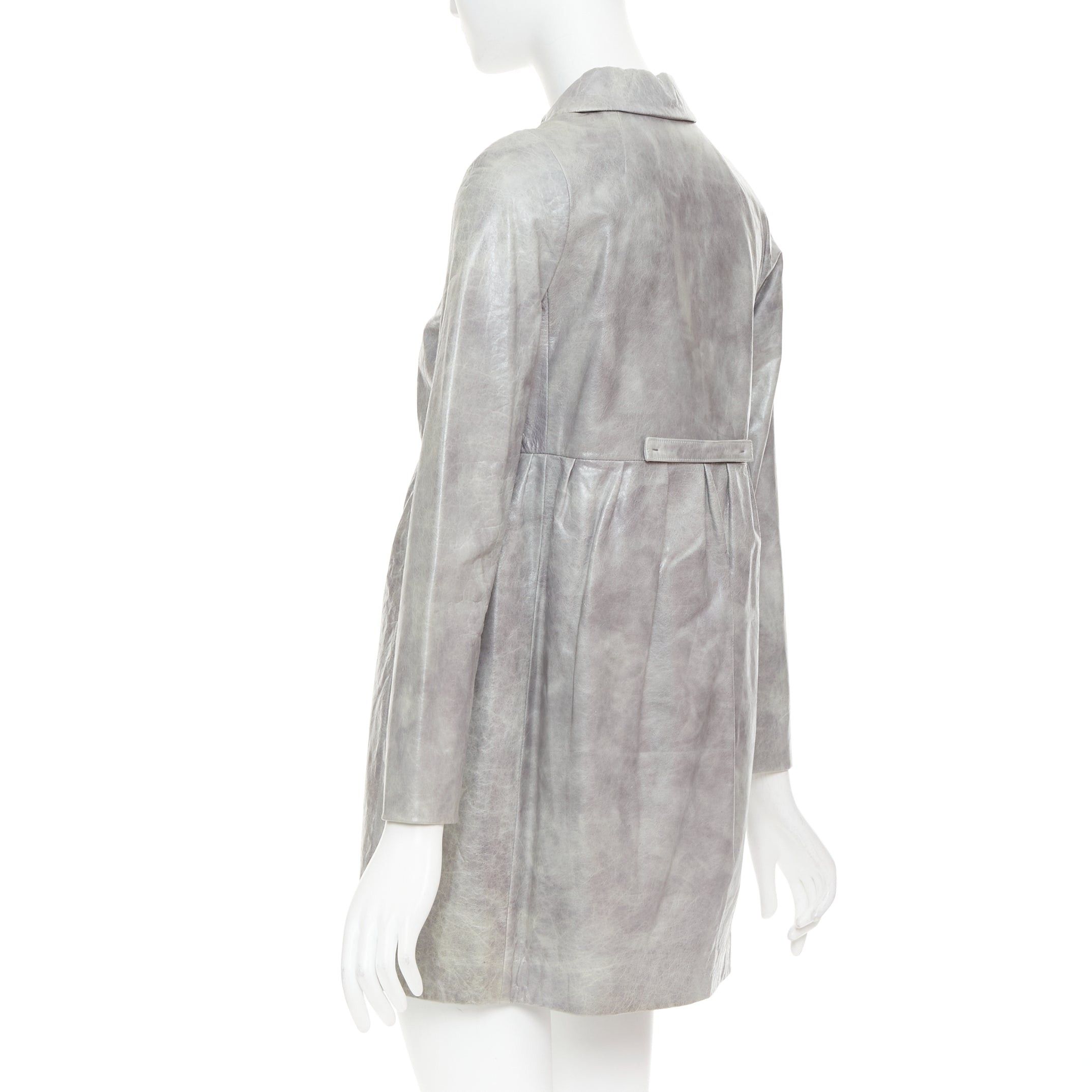 Miu Miu MIU MIU 2007 grey crackled lambskin leather A-line long coat IT38 XS Size XS / US 0-2 / IT 36-38 - 7 Thumbnail