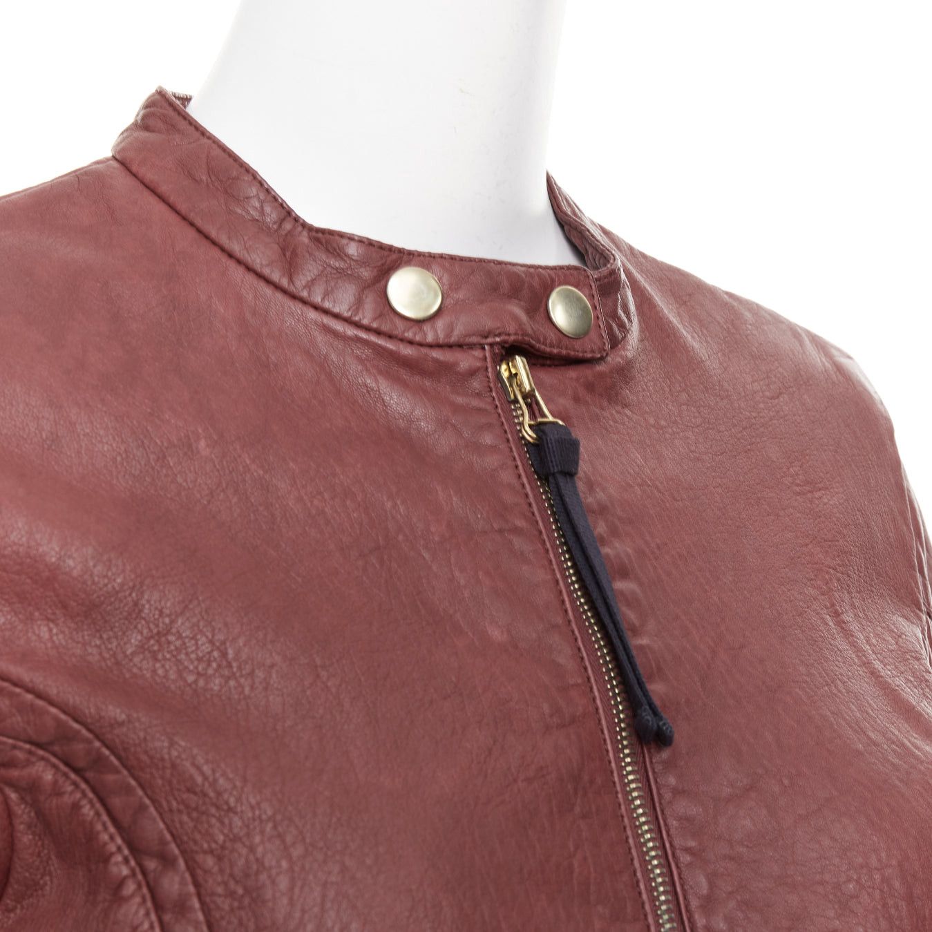 Marni MARNI 2012 burgundy crinkled lamb leather wool lining moto biker jacket IT42 M Size M / US 6-8 / IT 42-44 - 2 Thumbnail