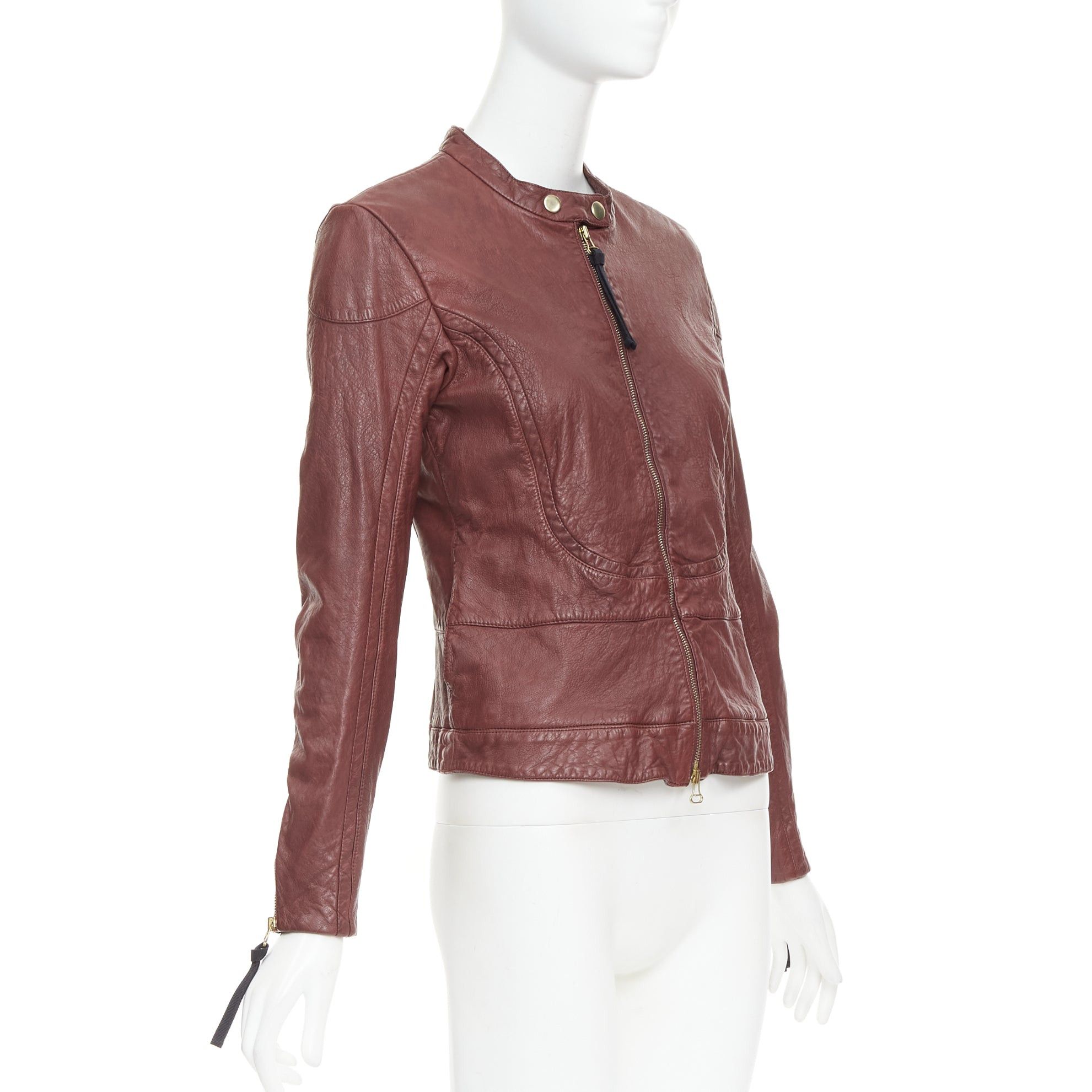 Marni MARNI 2012 burgundy crinkled lamb leather wool lining moto biker jacket IT42 M Size M / US 6-8 / IT 42-44 - 4 Thumbnail