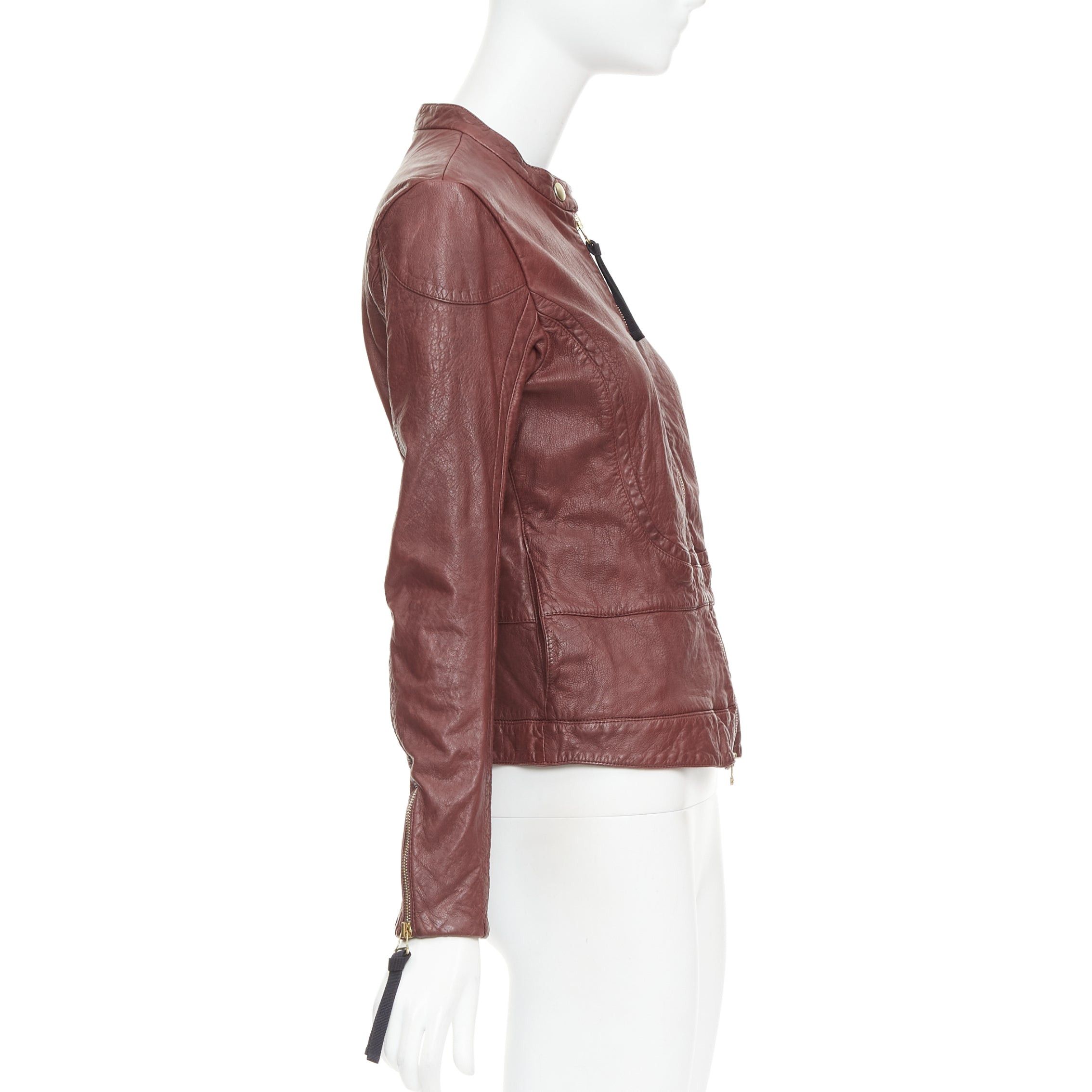 Marni MARNI 2012 burgundy crinkled lamb leather wool lining moto biker jacket IT42 M Size M / US 6-8 / IT 42-44 - 5 Thumbnail