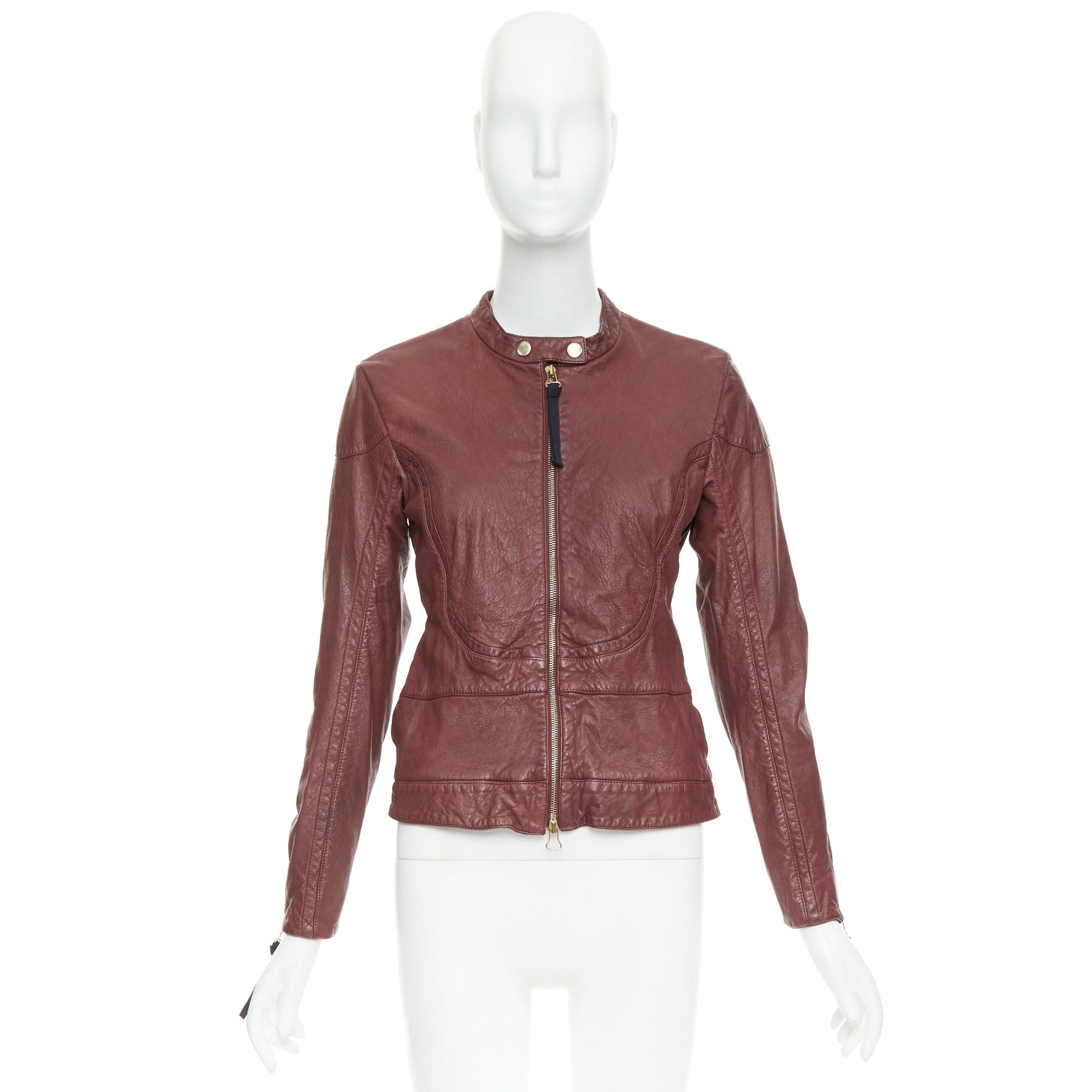 Marni MARNI 2012 burgundy crinkled lamb leather wool lining moto biker jacket IT42 M Size M / US 6-8 / IT 42-44 - 10 Thumbnail