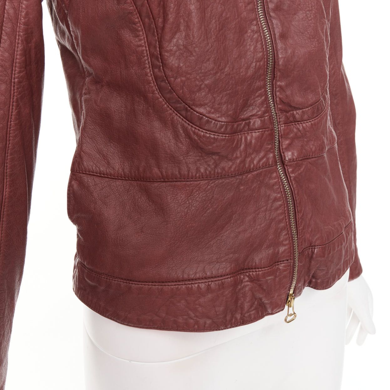 Marni MARNI 2012 burgundy crinkled lamb leather wool lining moto biker jacket IT42 M Size M / US 6-8 / IT 42-44 - 8 Thumbnail
