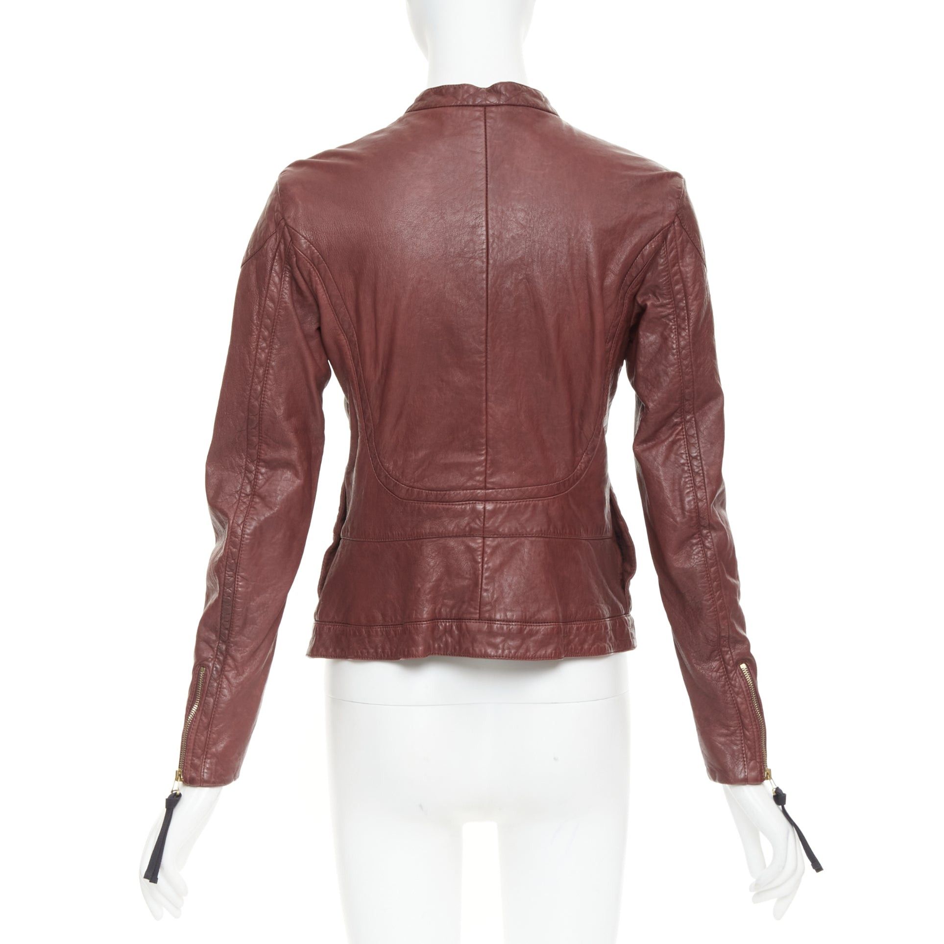 Marni MARNI 2012 burgundy crinkled lamb leather wool lining moto biker jacket IT42 M Size M / US 6-8 / IT 42-44 - 6 Thumbnail