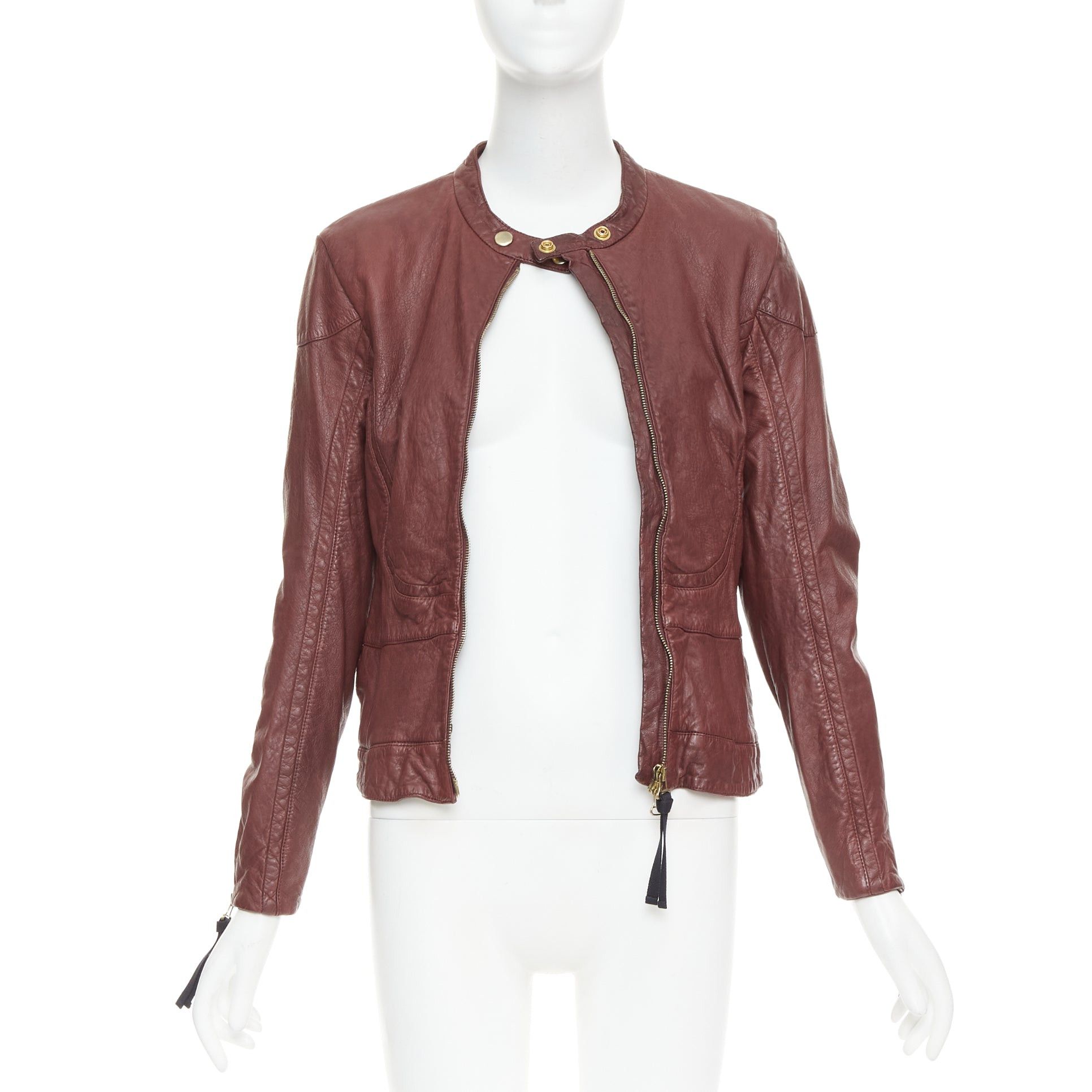Marni MARNI 2012 burgundy crinkled lamb leather wool lining moto biker jacket IT42 M Size M / US 6-8 / IT 42-44 - 3 Thumbnail