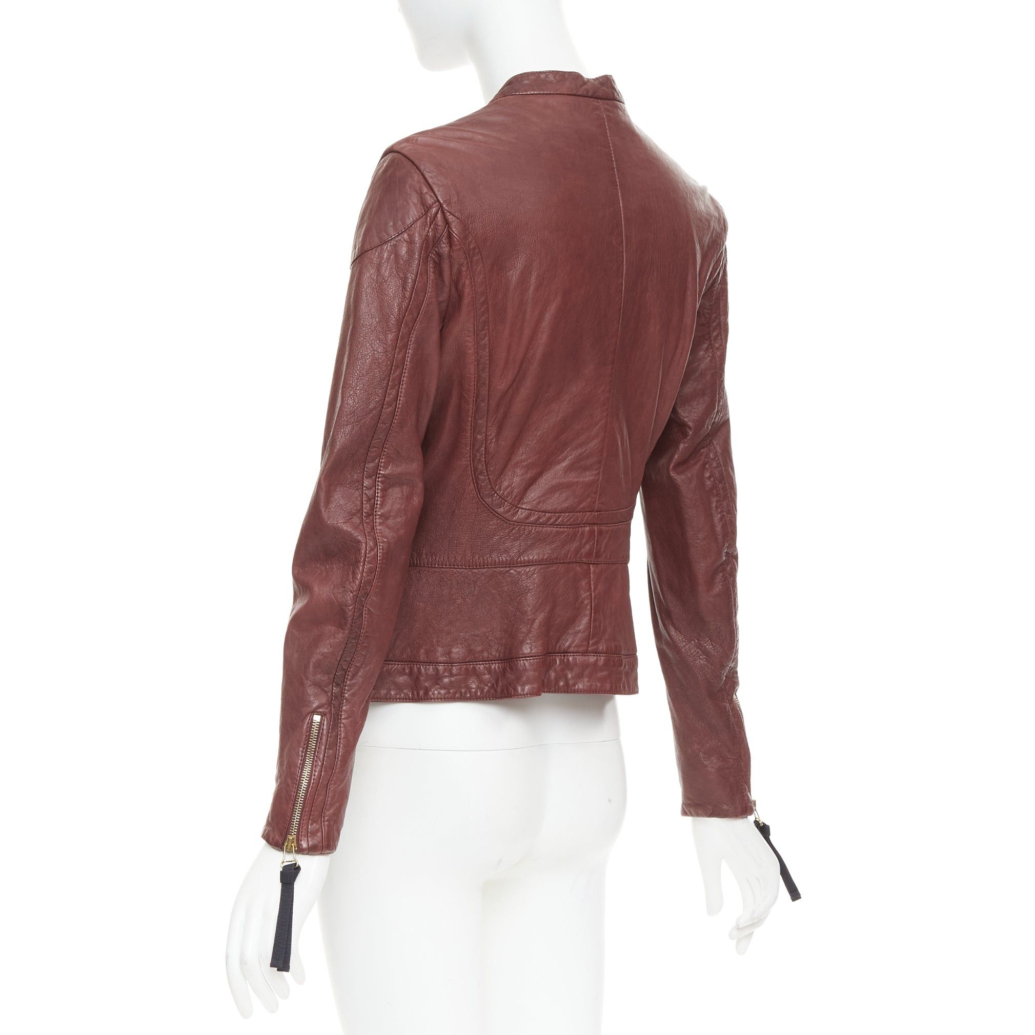 Marni MARNI 2012 burgundy crinkled lamb leather wool lining moto biker jacket IT42 M Size M / US 6-8 / IT 42-44 - 7 Thumbnail