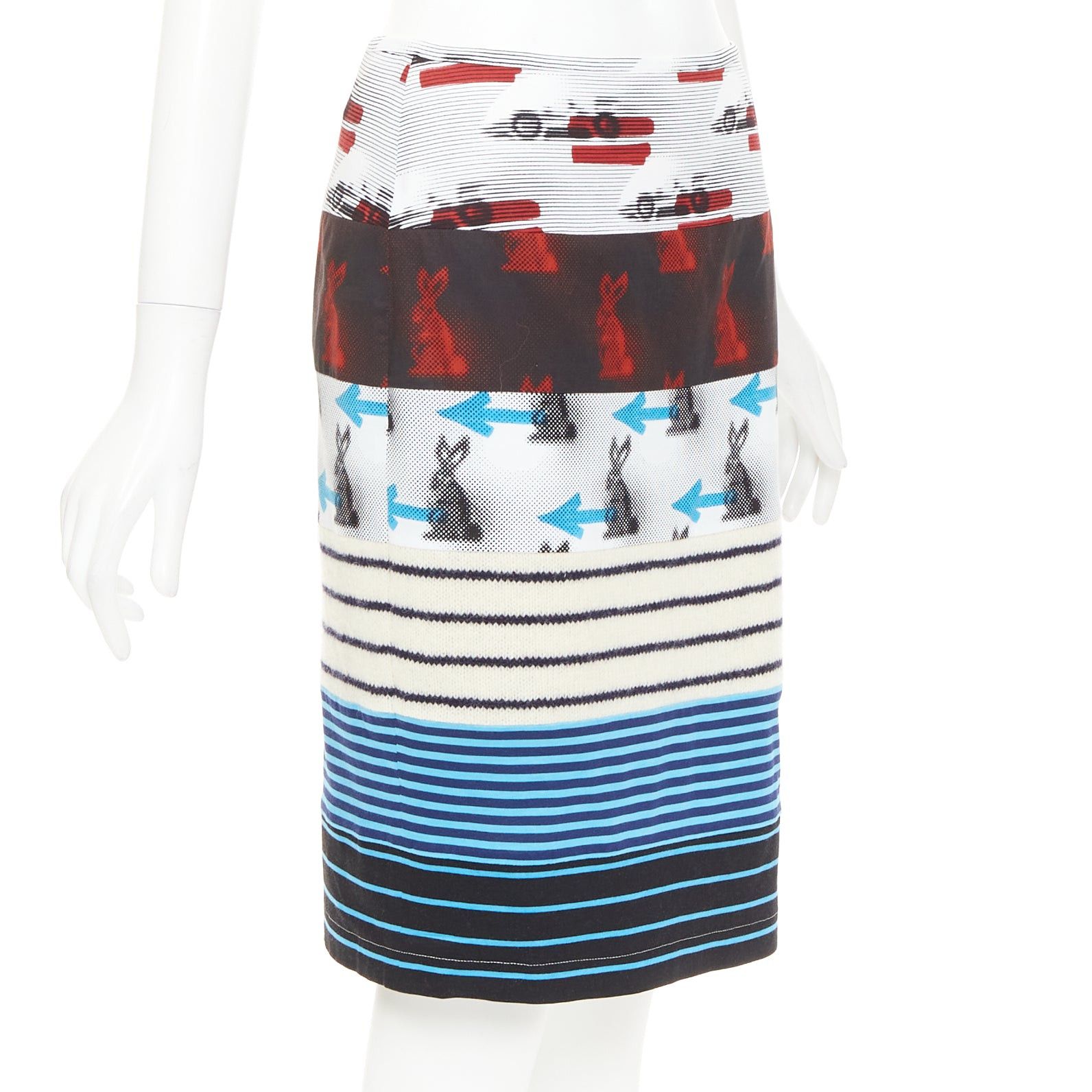 Prada PRADA 2015 Rabbit Trick Race Car graphic stripe knit patchwork pencil skirt IT40 S Size 27" / US 4 / IT 40 - 3 Thumbnail