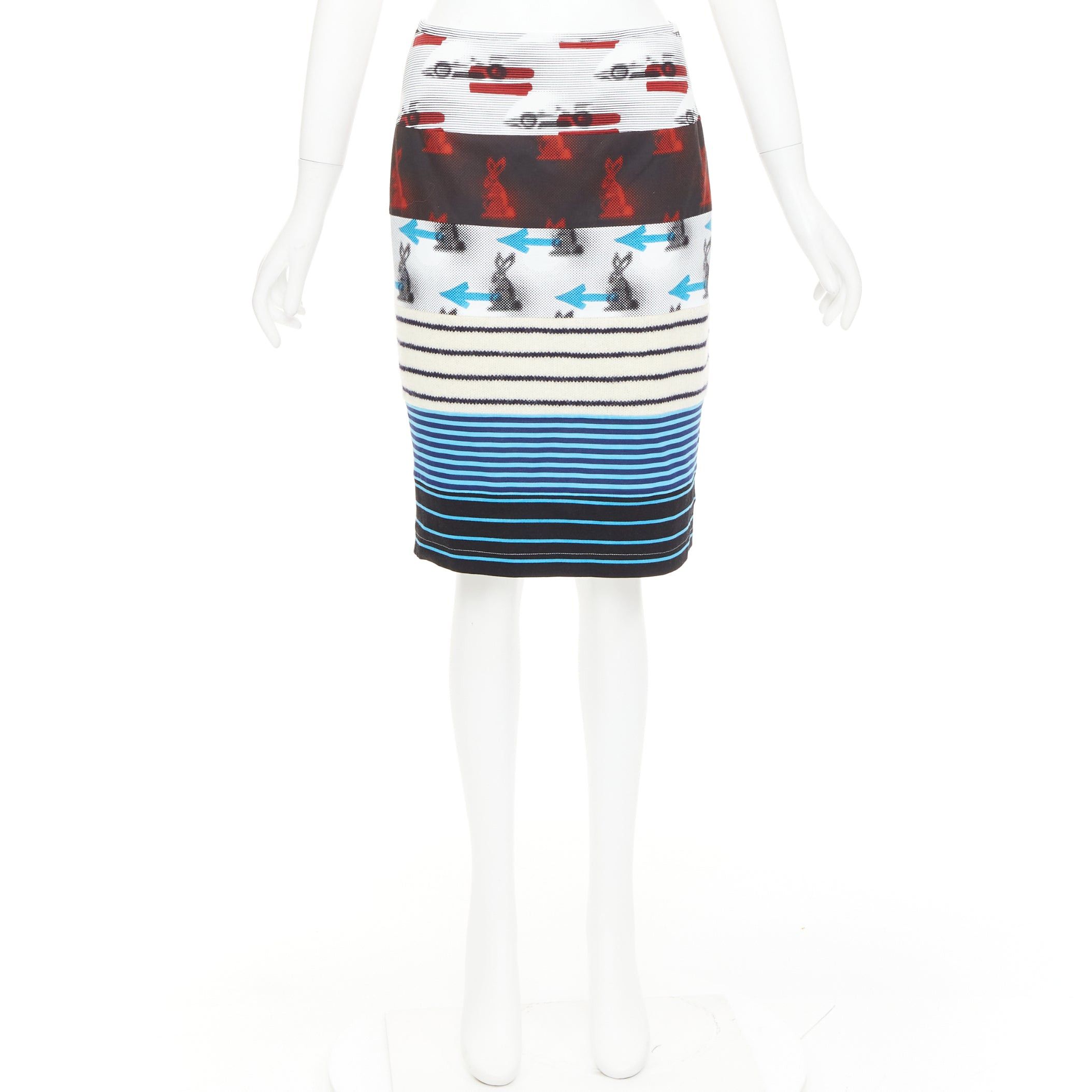 Prada PRADA 2015 Rabbit Trick Race Car graphic stripe knit patchwork pencil skirt IT40 S Size 27" / US 4 / IT 40 - 9 Thumbnail