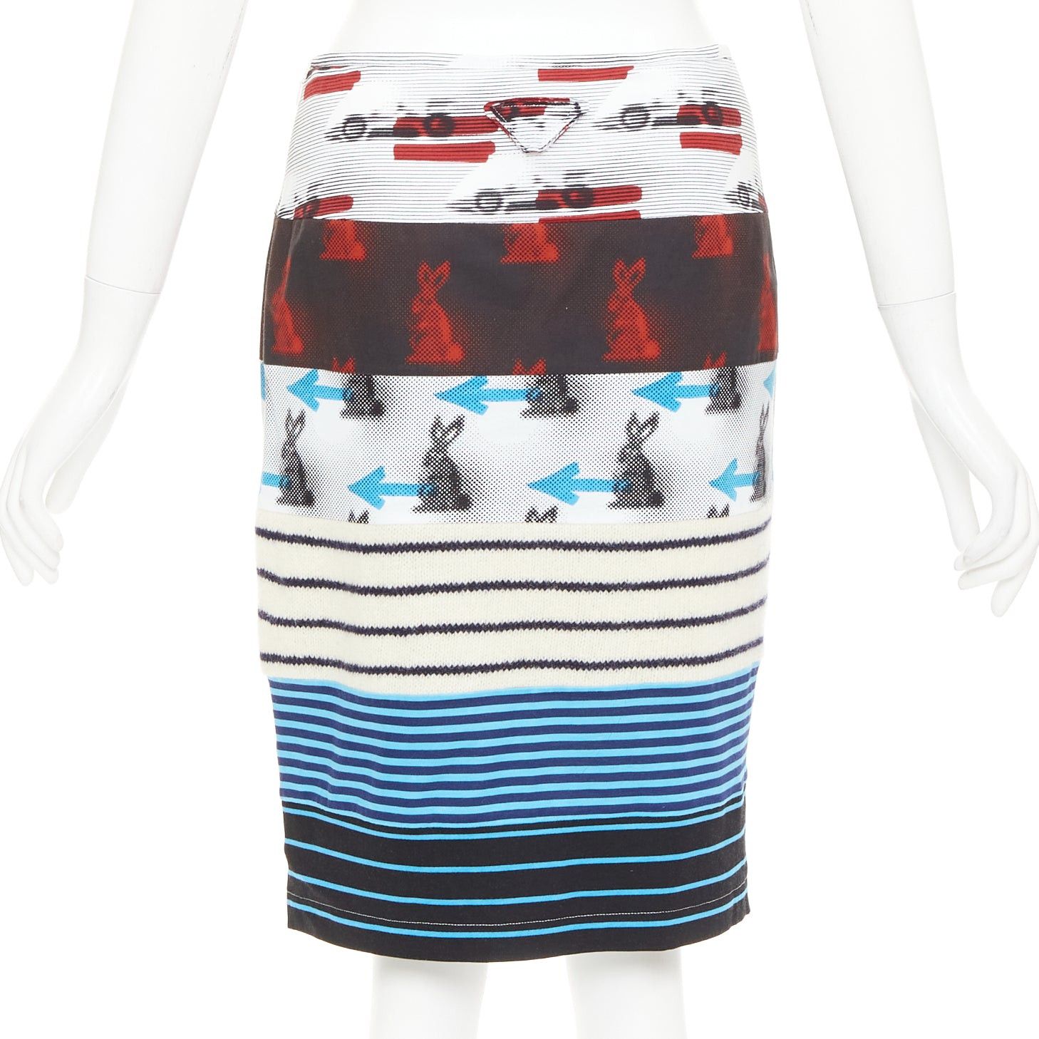Prada PRADA 2015 Rabbit Trick Race Car graphic stripe knit patchwork pencil skirt IT40 S Size 27" / US 4 / IT 40 - 5 Thumbnail