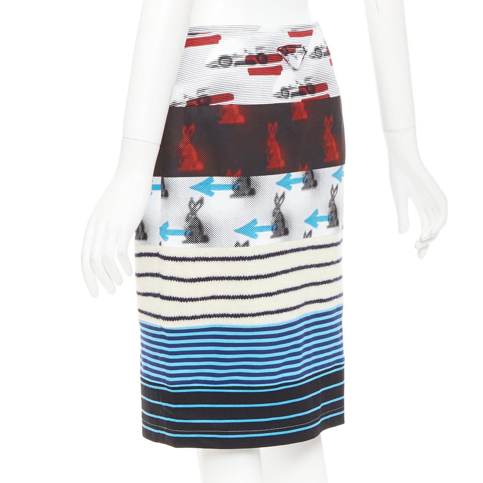 Prada PRADA 2015 Rabbit Trick Race Car graphic stripe knit patchwork pencil skirt IT40 S Size 27" / US 4 / IT 40 - 6 Thumbnail
