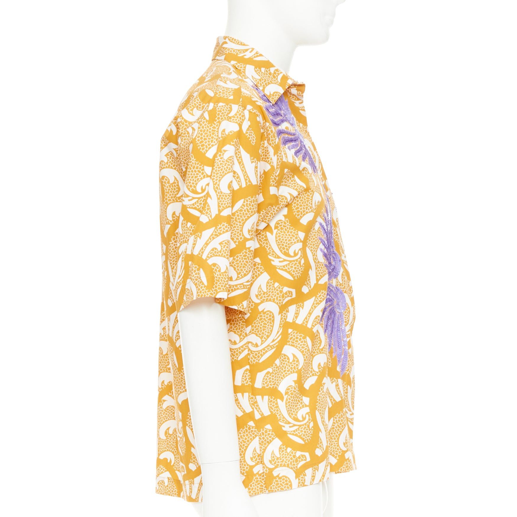 Dries Van Noten DRIES VAN NOTEN yellow cotton lilac sequin embroidered short sleeve bowling shirt S Size US S / EU 44-46 / 1 - 4 Thumbnail