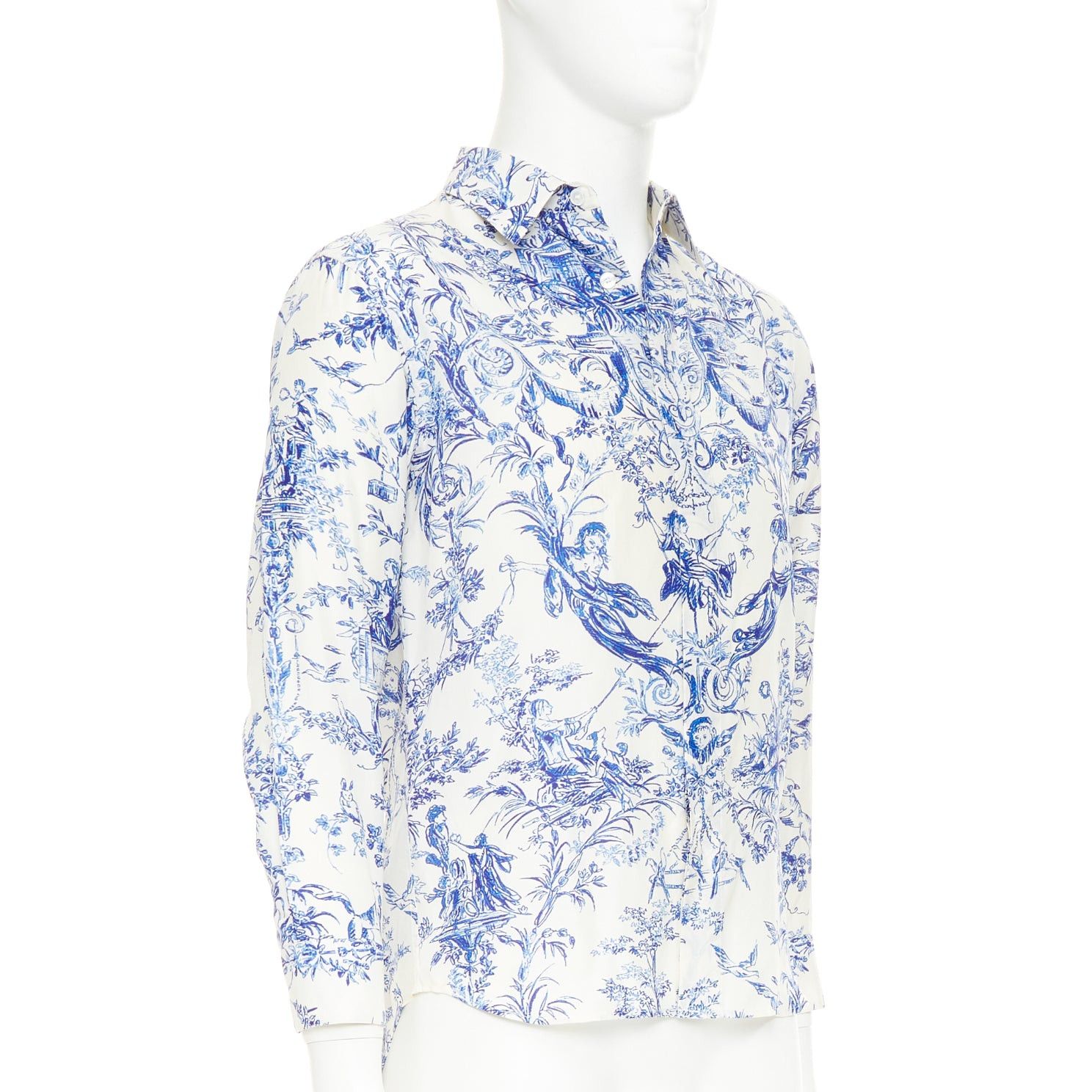 Dior DIOR HOMME 2020 Toile De Jouy 100% silk white blue print long sleeve shirt EU38 S Size US S / EU 44-46 / 1 - 3 Thumbnail