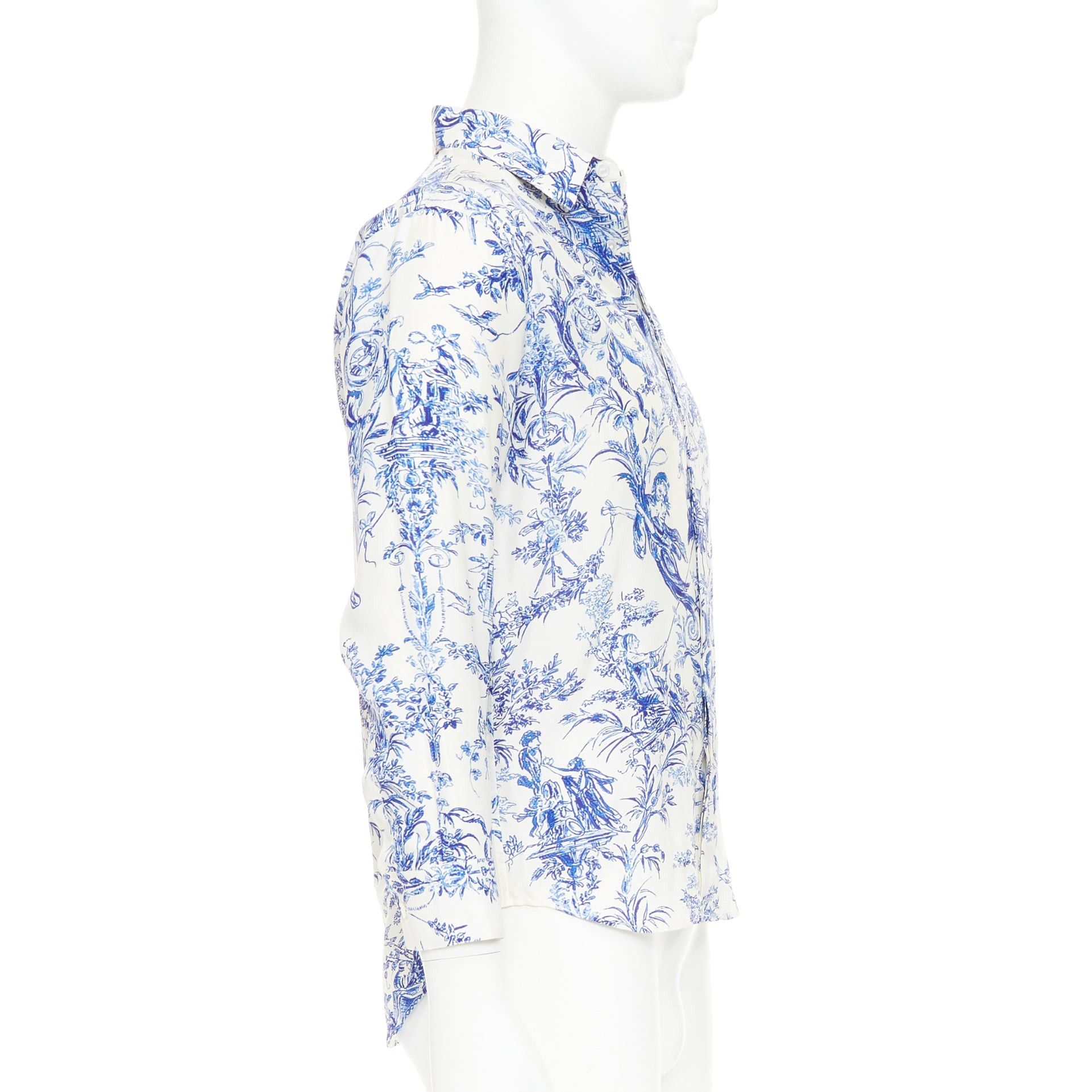 Dior DIOR HOMME 2020 Toile De Jouy 100% silk white blue print long sleeve shirt EU38 S Size US S / EU 44-46 / 1 - 4 Thumbnail