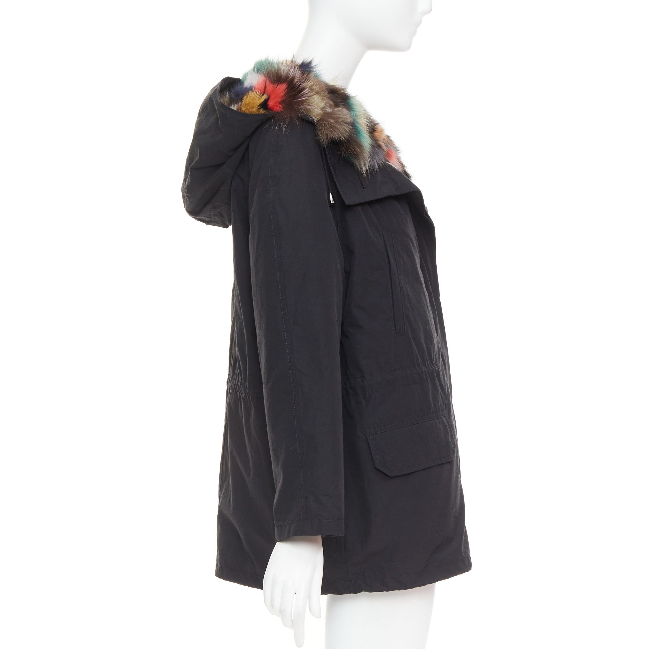 Other Black cotton detachable multicolour fox fur lined parka coat IT36 XXS Size XS / US 0-2 / IT 36-38 - 5 Thumbnail