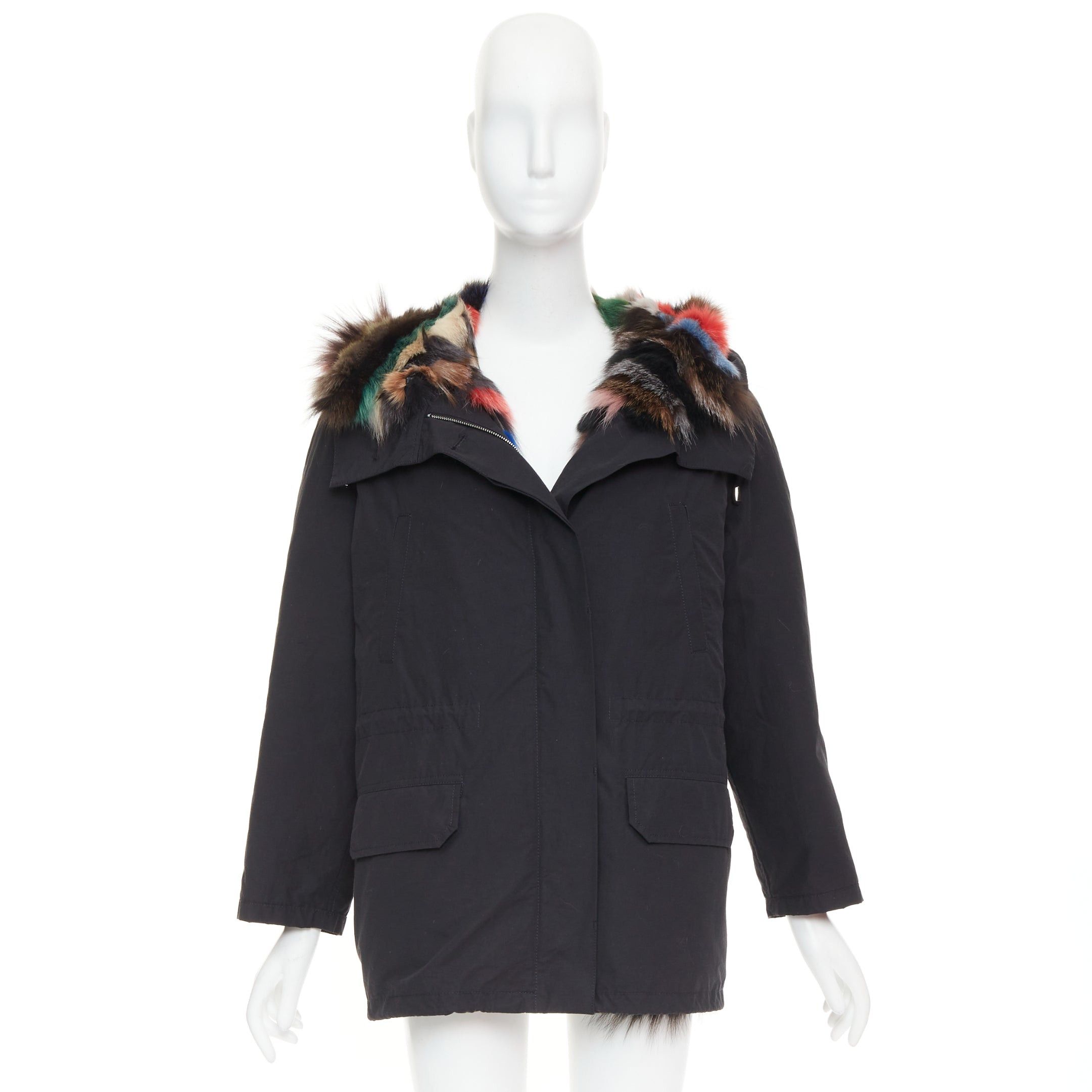 Other Black cotton detachable multicolour fox fur lined parka coat IT36 XXS Size XS / US 0-2 / IT 36-38 - 10 Thumbnail