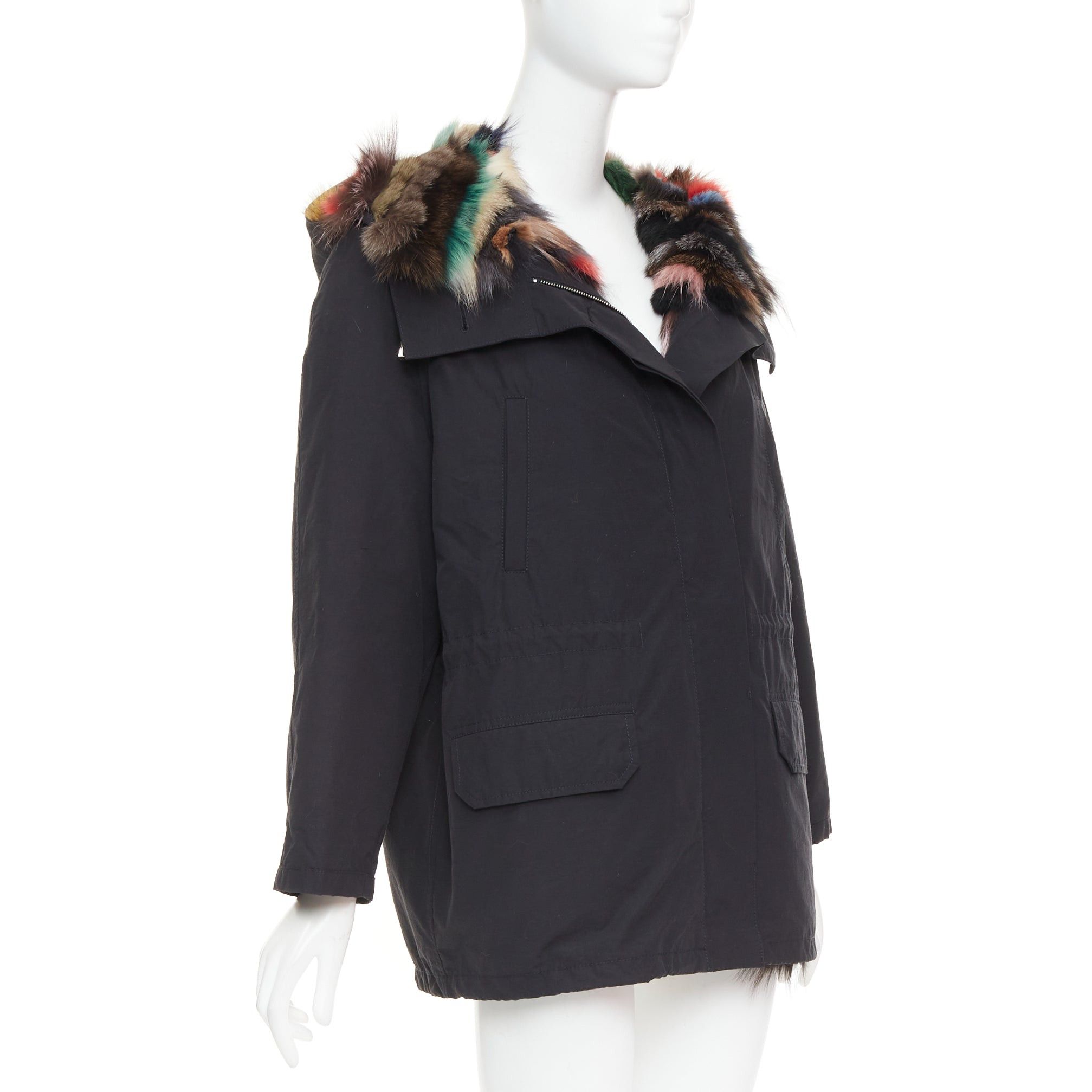 Other Black cotton detachable multicolour fox fur lined parka coat IT36 XXS Size XS / US 0-2 / IT 36-38 - 4 Thumbnail