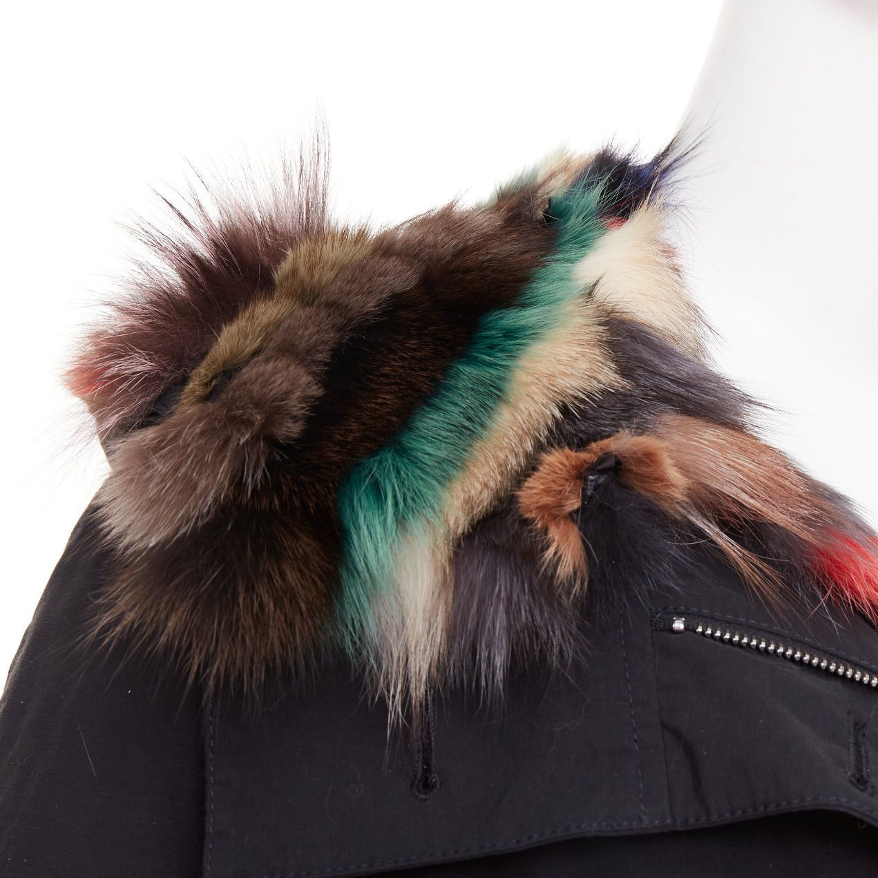 Other Black cotton detachable multicolour fox fur lined parka coat IT36 XXS Size XS / US 0-2 / IT 36-38 - 2 Thumbnail