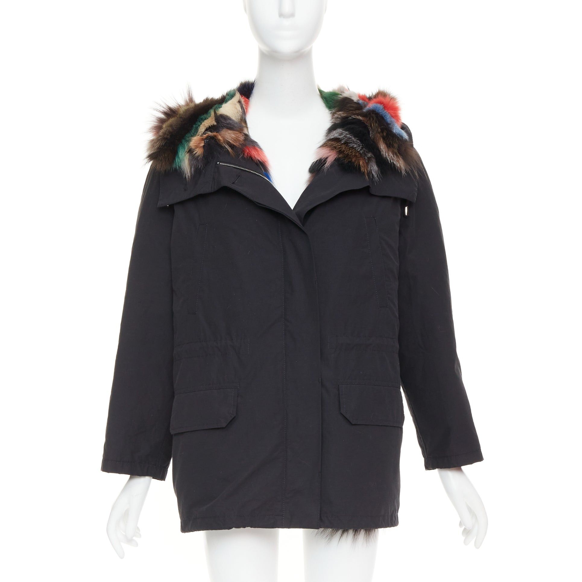 Other Black cotton detachable multicolour fox fur lined parka coat IT36 XXS Size XS / US 0-2 / IT 36-38 - 3 Thumbnail