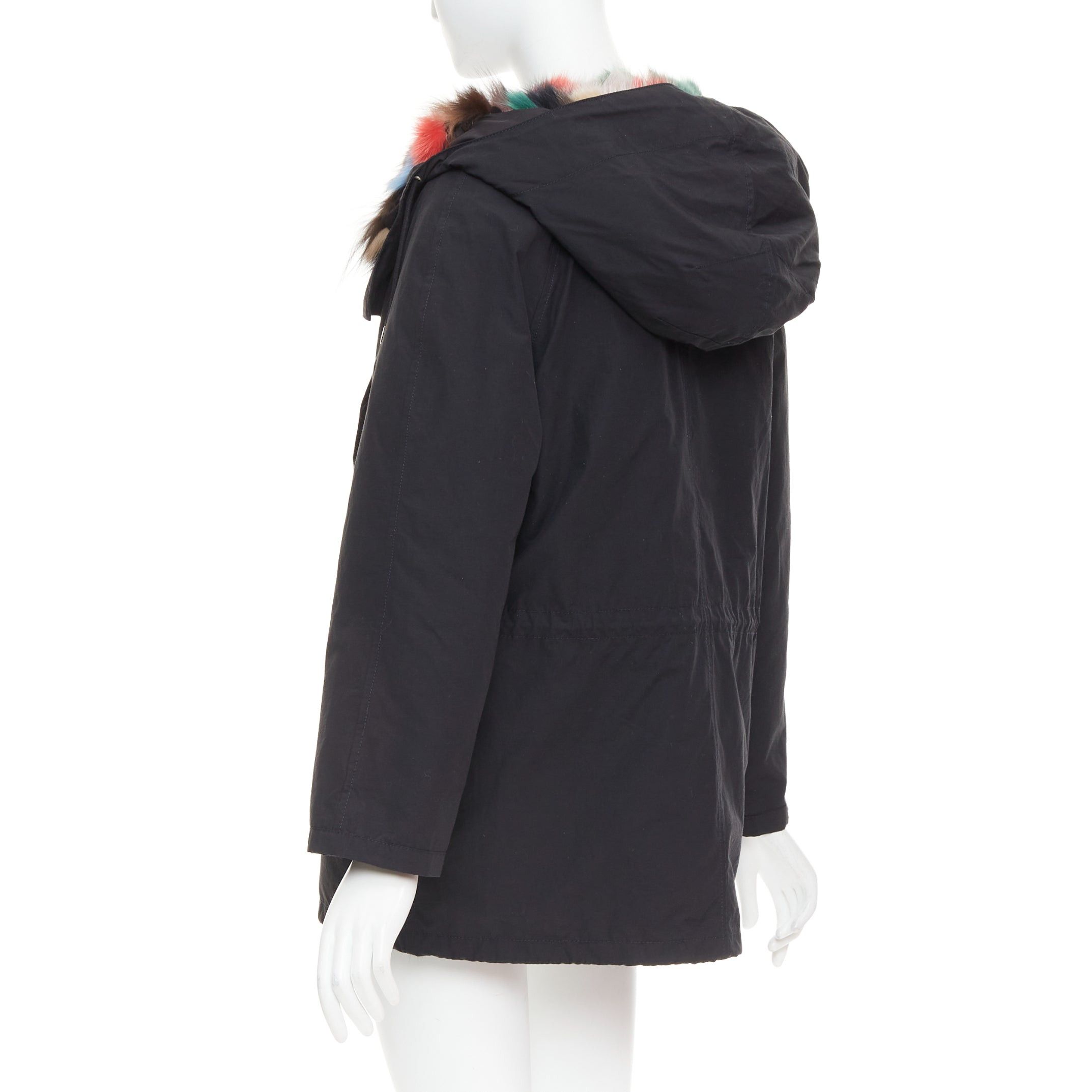 Other Black cotton detachable multicolour fox fur lined parka coat IT36 XXS Size XS / US 0-2 / IT 36-38 - 7 Thumbnail