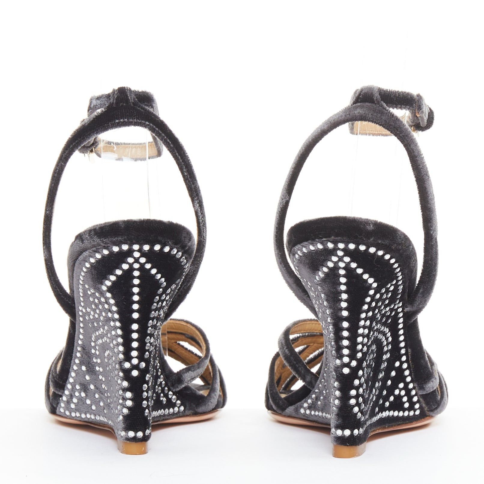 Valentino VALENTINO GARAVANI Vintage dark grey crushed velvet crystal wedge sandals EU36 Size US 6 / IT 36 - 5 Thumbnail