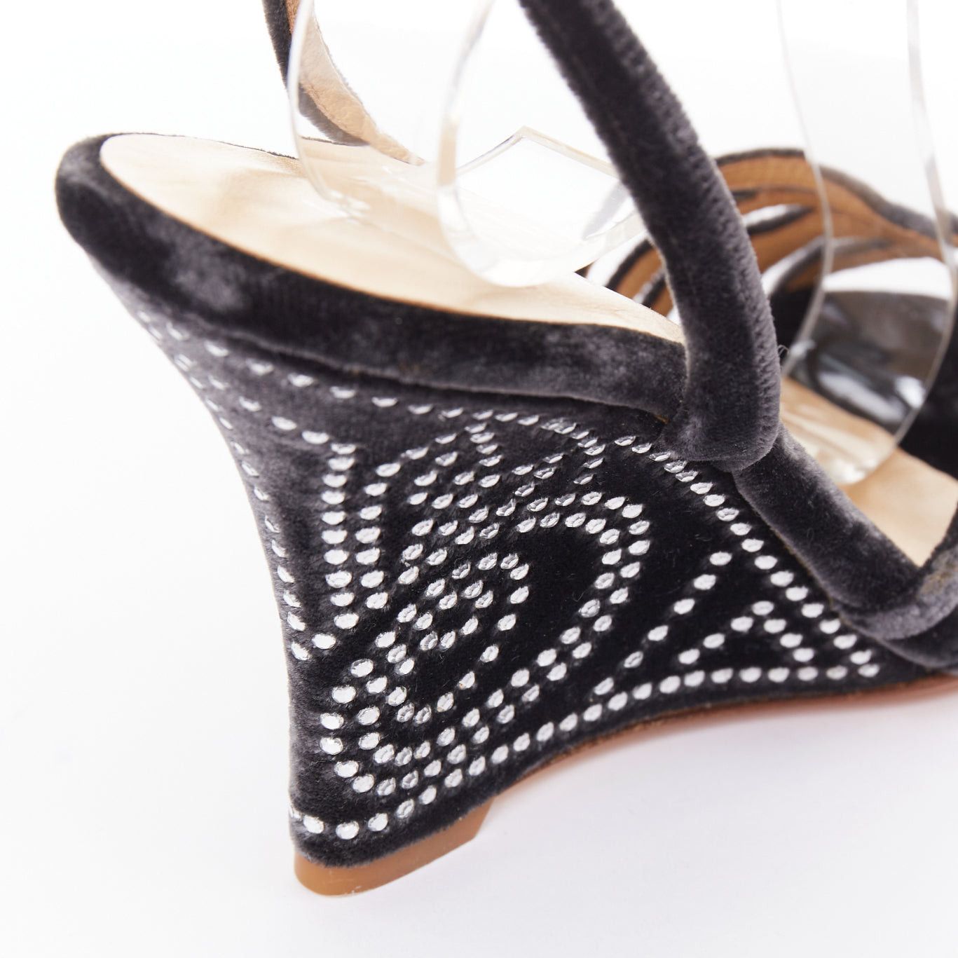 Valentino VALENTINO GARAVANI Vintage dark grey crushed velvet crystal wedge sandals EU36 Size US 6 / IT 36 - 8 Thumbnail