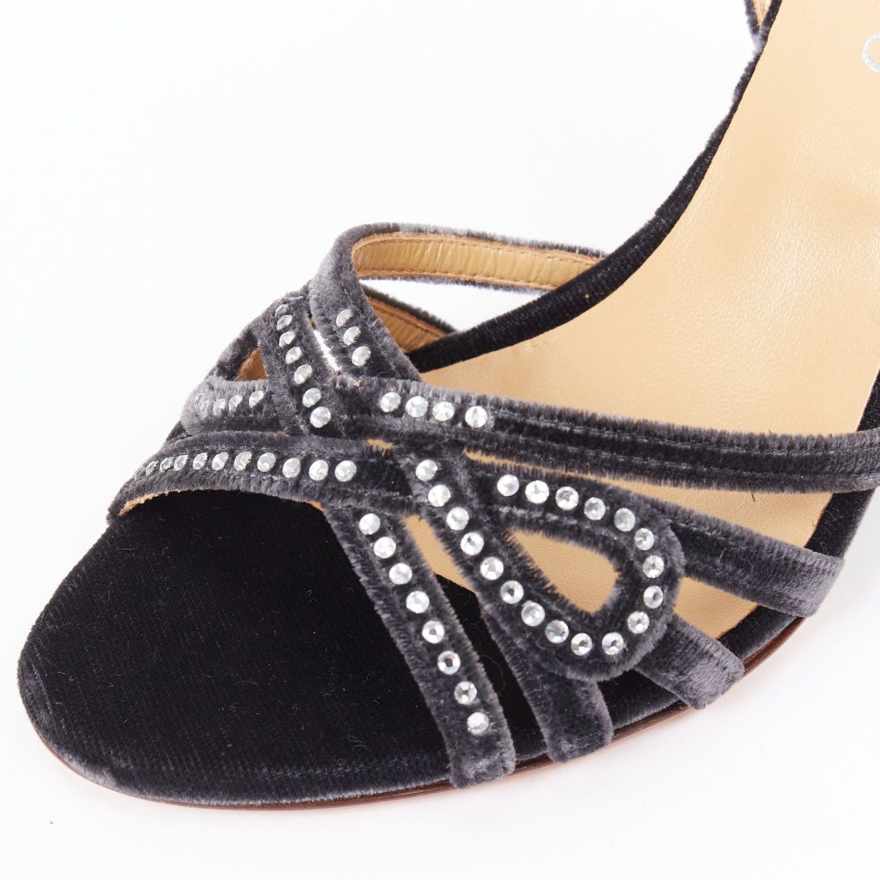 Valentino VALENTINO GARAVANI Vintage dark grey crushed velvet crystal wedge sandals EU36 Size US 6 / IT 36 - 7 Thumbnail