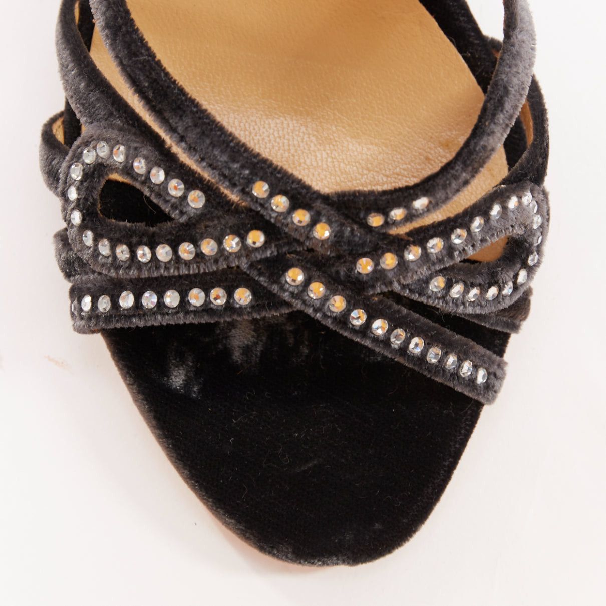 Valentino VALENTINO GARAVANI Vintage dark grey crushed velvet crystal wedge sandals EU36 Size US 6 / IT 36 - 6 Thumbnail