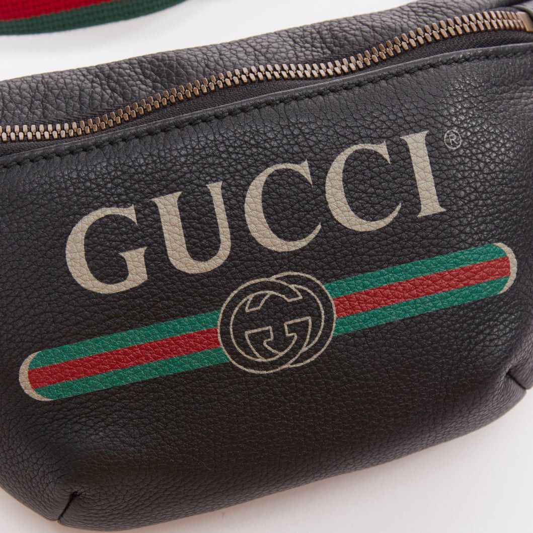 Gucci GUCCI Alessandro Michele black vintage logo print web strap small crossbody belt bag Size ONE SIZE - 6 Thumbnail