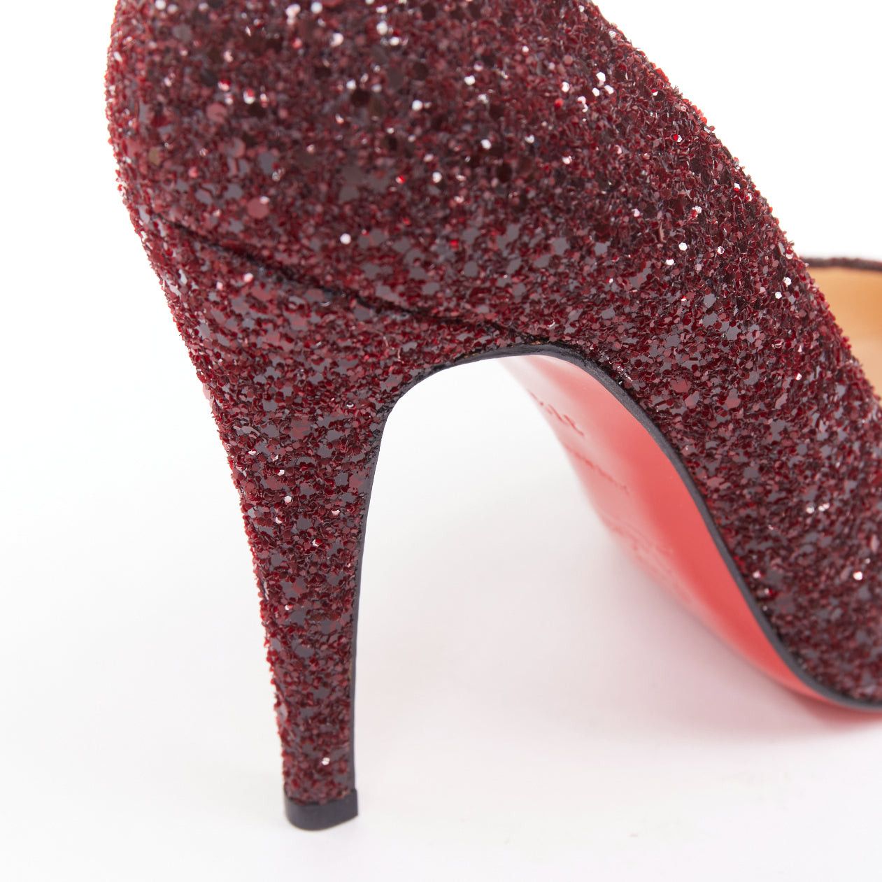 Christian Louboutin CHRISTIAN LOUBOUTIN Ron Ron 100 Glitter Oxblood red almond toe pump EU37.5 Size US 7.5 / IT 37.5 - 8 Thumbnail