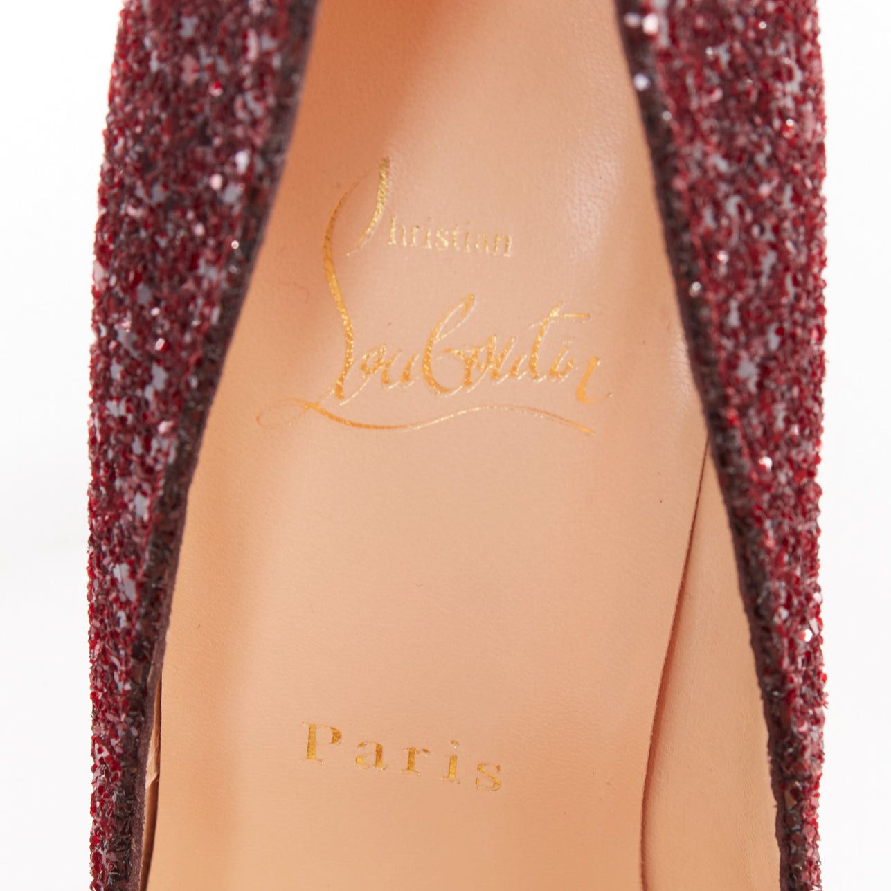 Christian Louboutin CHRISTIAN LOUBOUTIN Ron Ron 100 Glitter Oxblood red almond toe pump EU37.5 Size US 7.5 / IT 37.5 - 9 Thumbnail