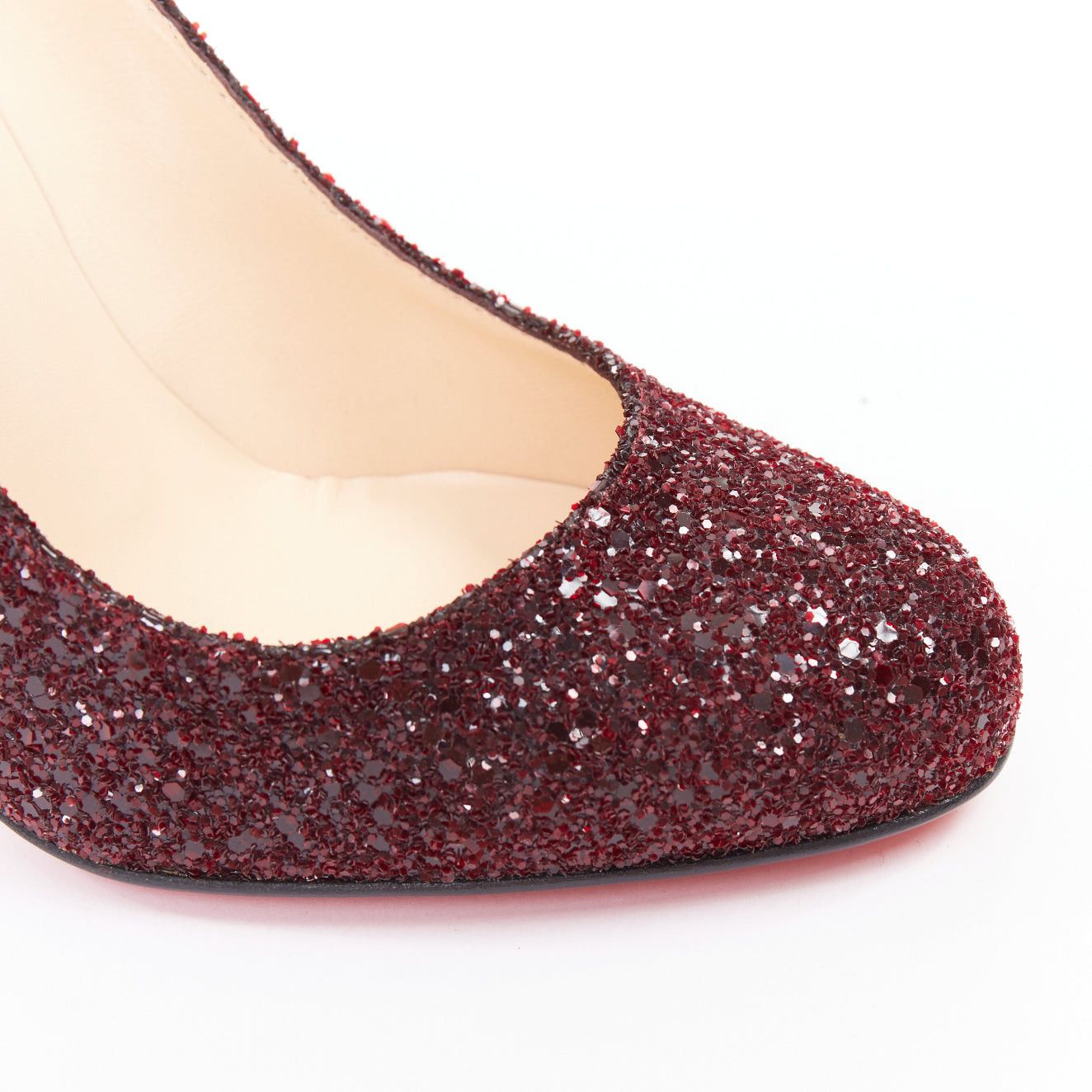 Christian Louboutin CHRISTIAN LOUBOUTIN Ron Ron 100 Glitter Oxblood red almond toe pump EU37.5 Size US 7.5 / IT 37.5 - 7 Thumbnail