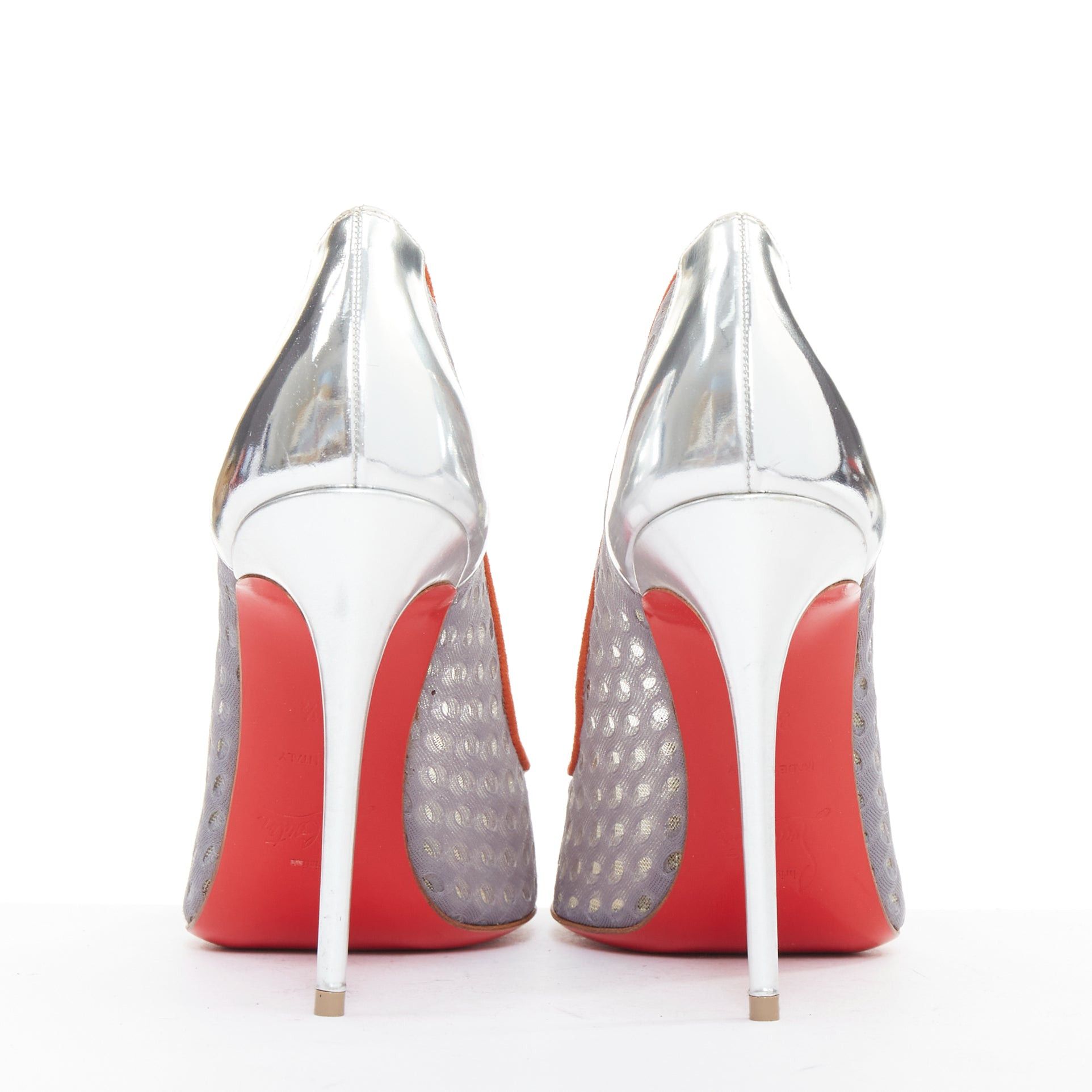Christian Louboutin CHRISTIAN LOUBOUTIN Follies Resille 100 Tis Alveo Pierre grey mesh silver pump EU37.5 Size US 7.5 / IT 37.5 - 5 Thumbnail