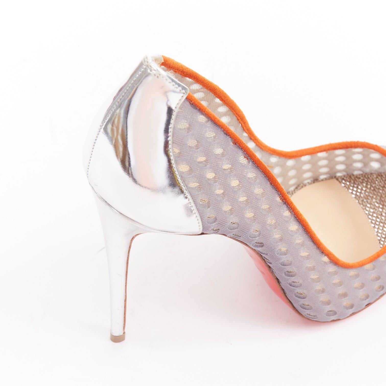 Christian Louboutin CHRISTIAN LOUBOUTIN Follies Resille 100 Tis Alveo Pierre grey mesh silver pump EU37.5 Size US 7.5 / IT 37.5 - 8 Thumbnail